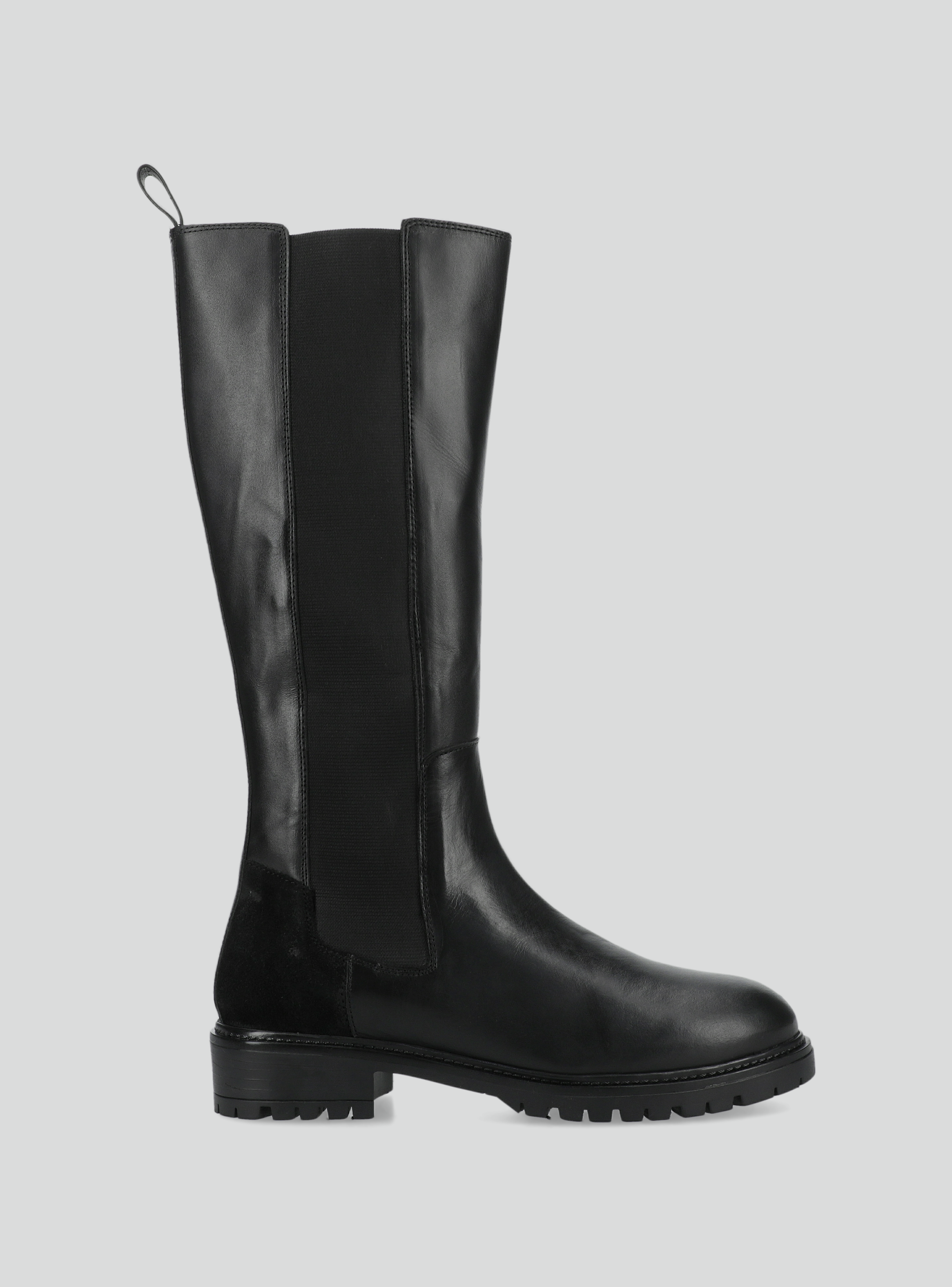 Bota Alta Cuero Elástico Lateral Mujer-1