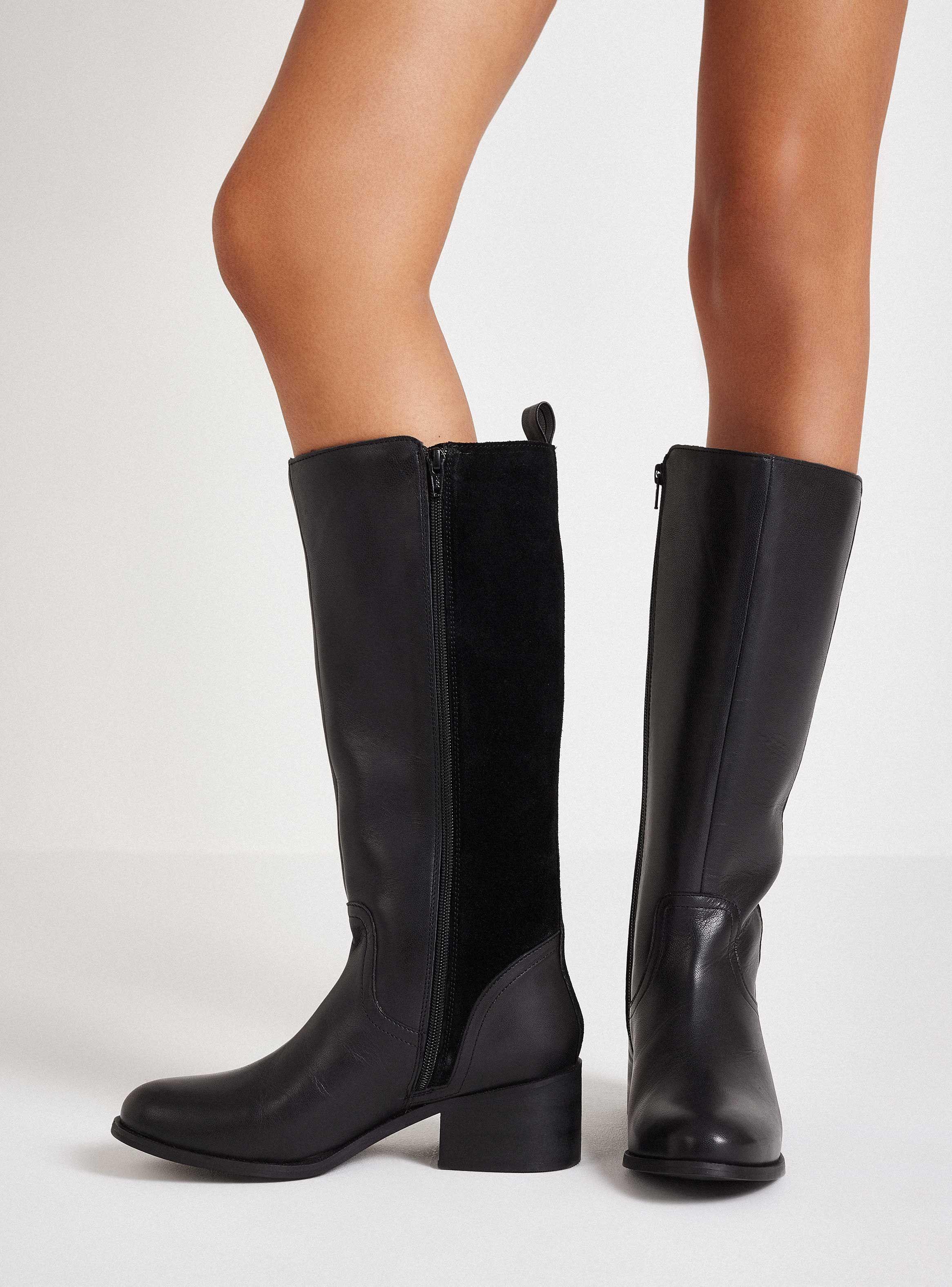 Bota de Cuero Alta con Gamuza  Parte Posterior Mujer-0