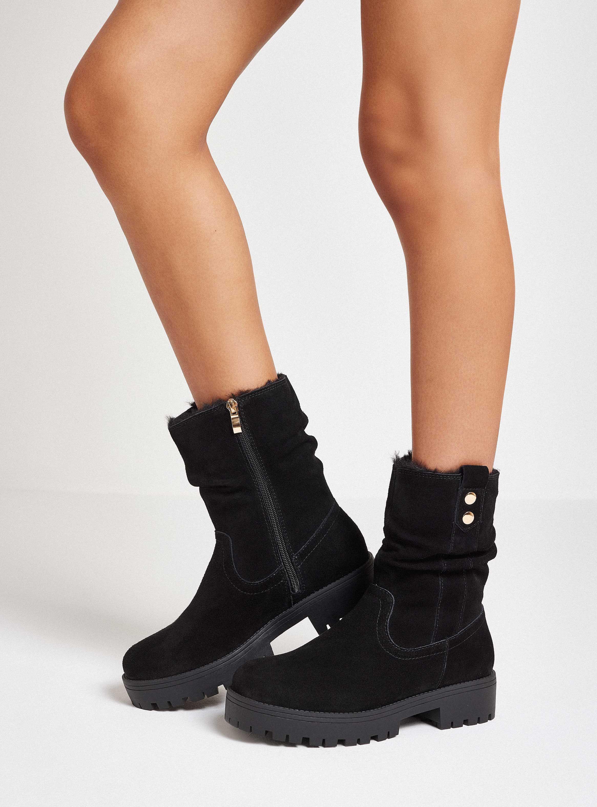 Bota de Cuero Gamuza con Forro de Piel Mujer-0