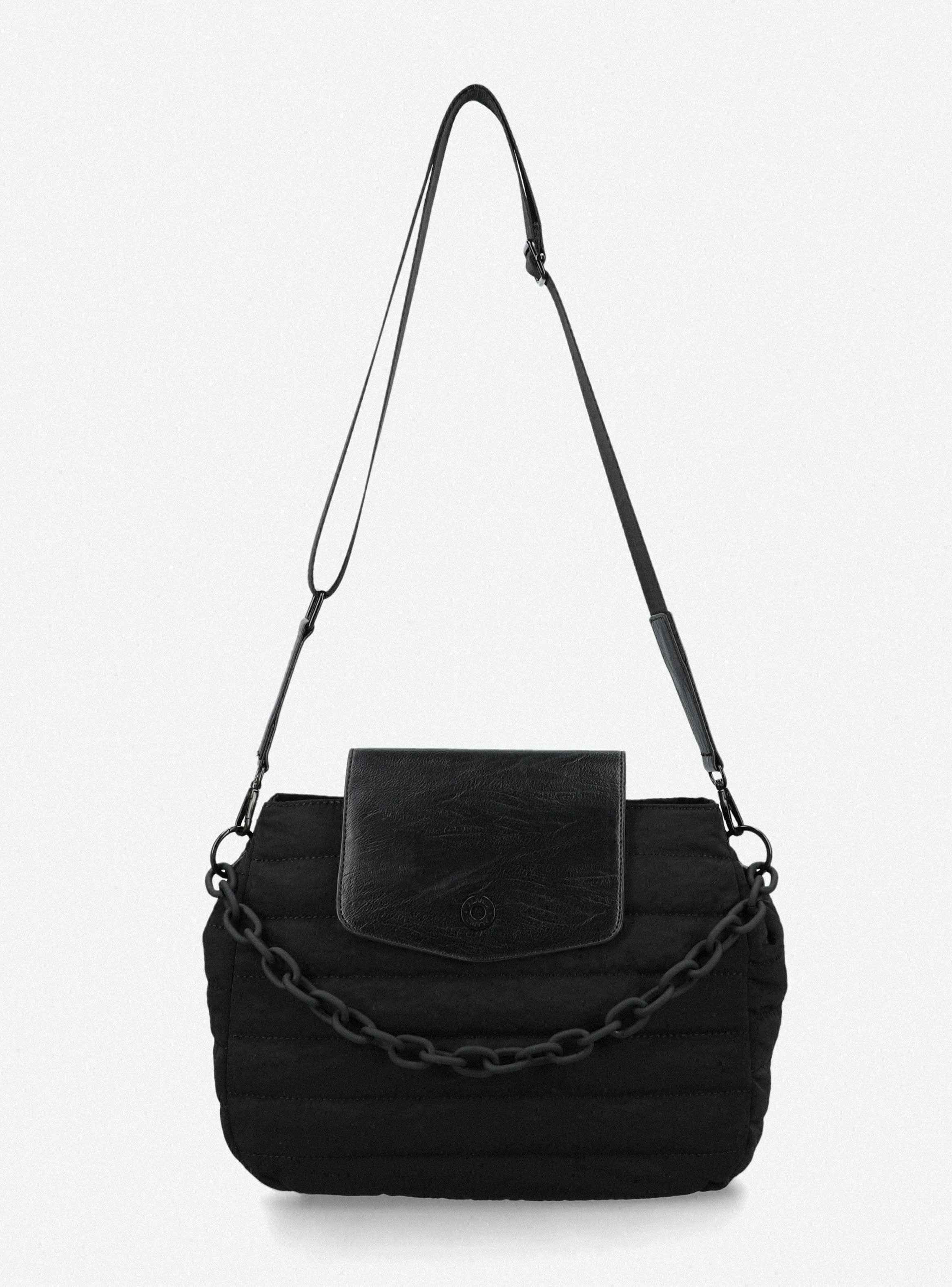 Cartera Textil con Tapeta de Pu y Cadena Decorativa-2