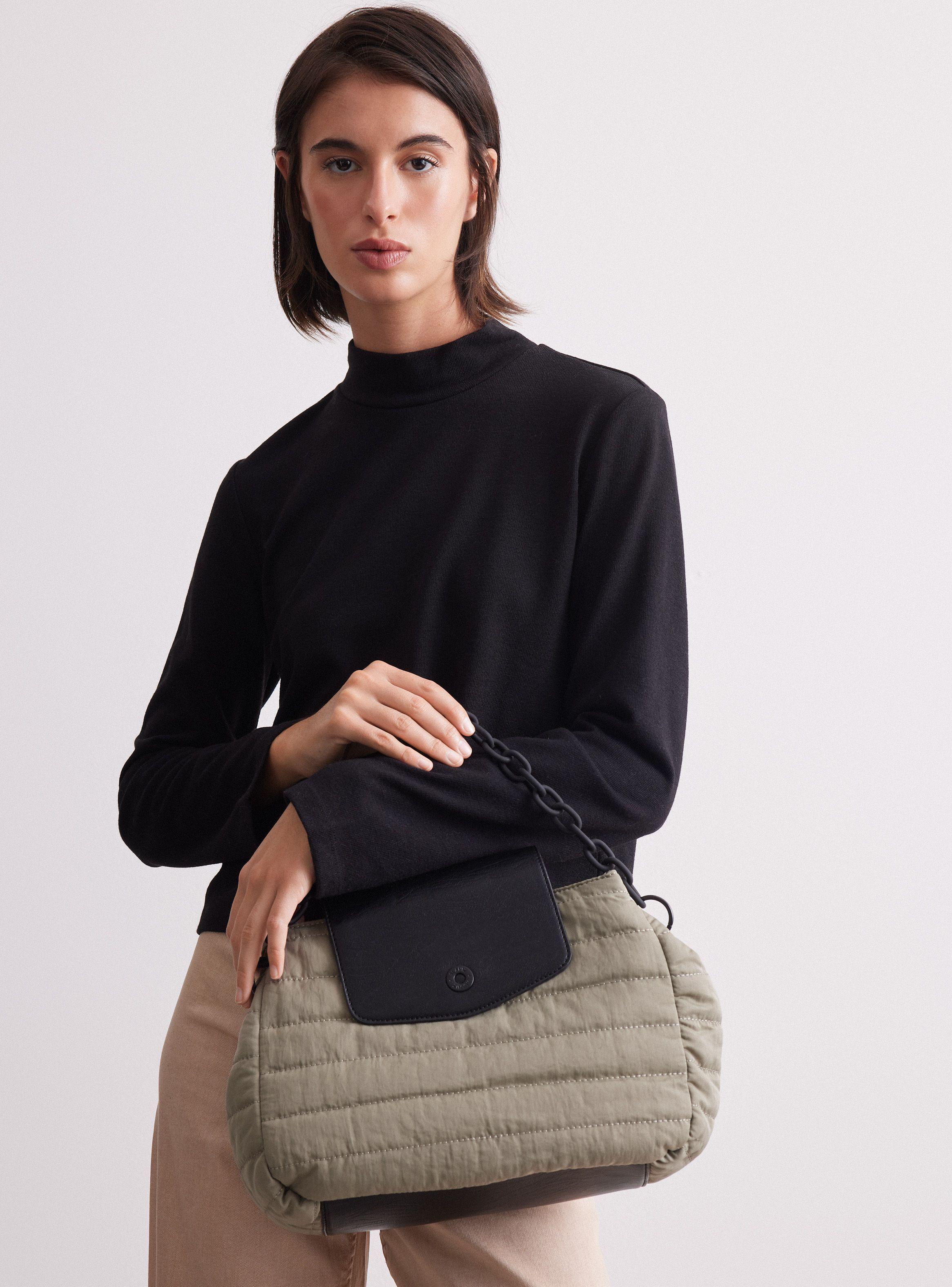 Cartera Textil con Tapeta de Pu y Cadena Decorativa-0