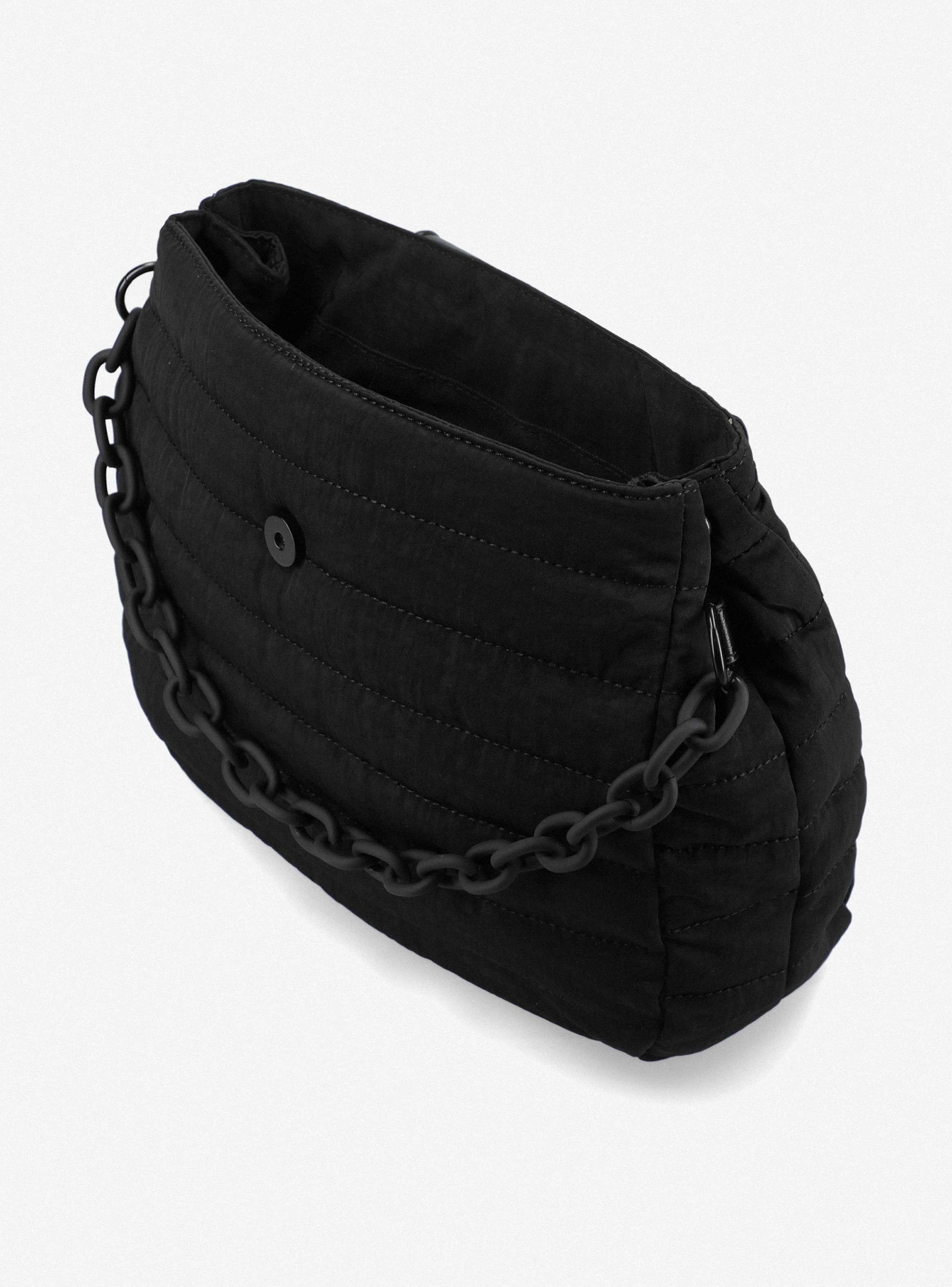 Cartera Textil con Tapeta de Pu y Cadena Decorativa-5