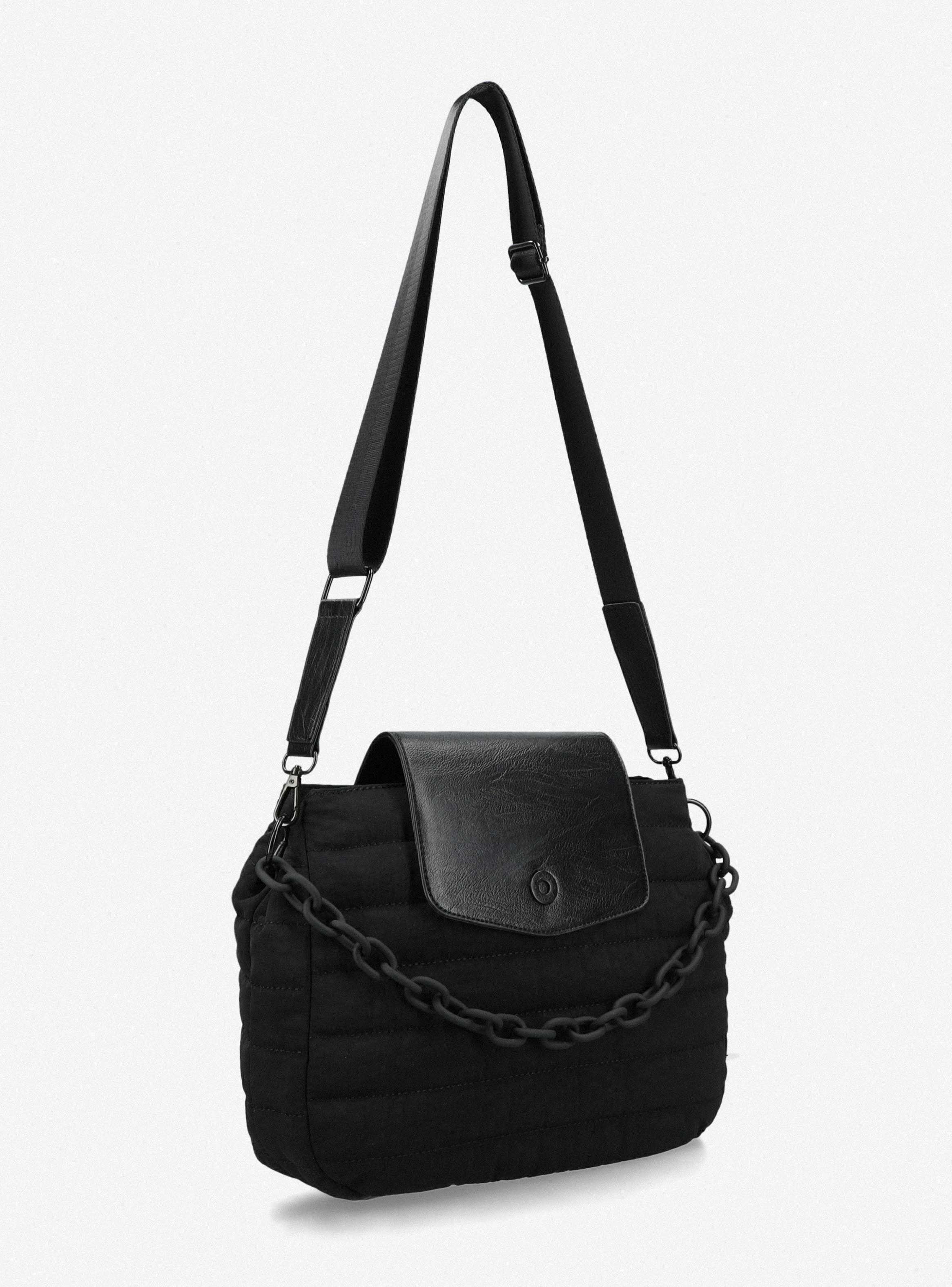 Cartera Textil con Tapeta de Pu y Cadena Decorativa-3