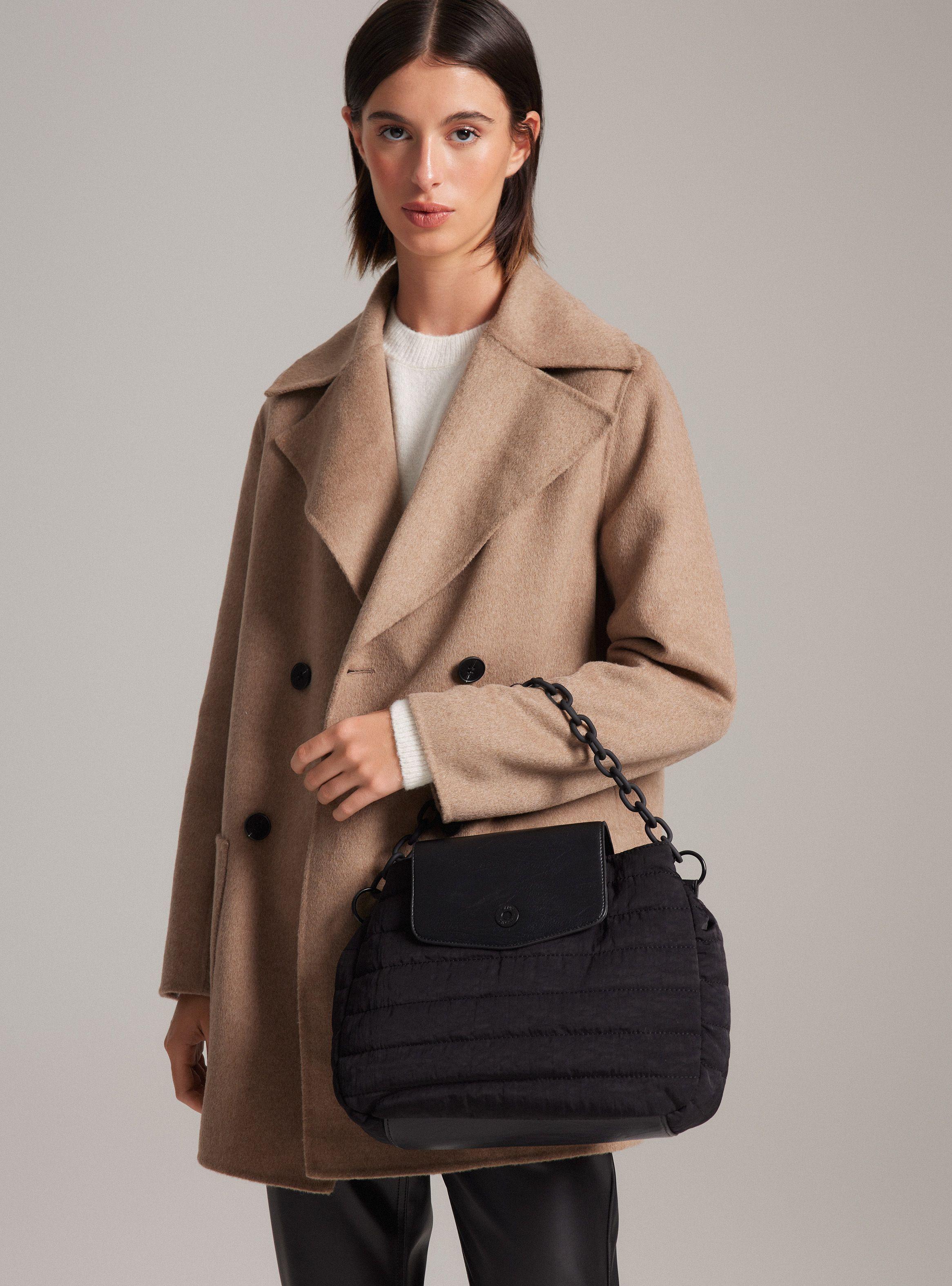 Cartera Textil con Tapeta de Pu y Cadena Decorativa-0