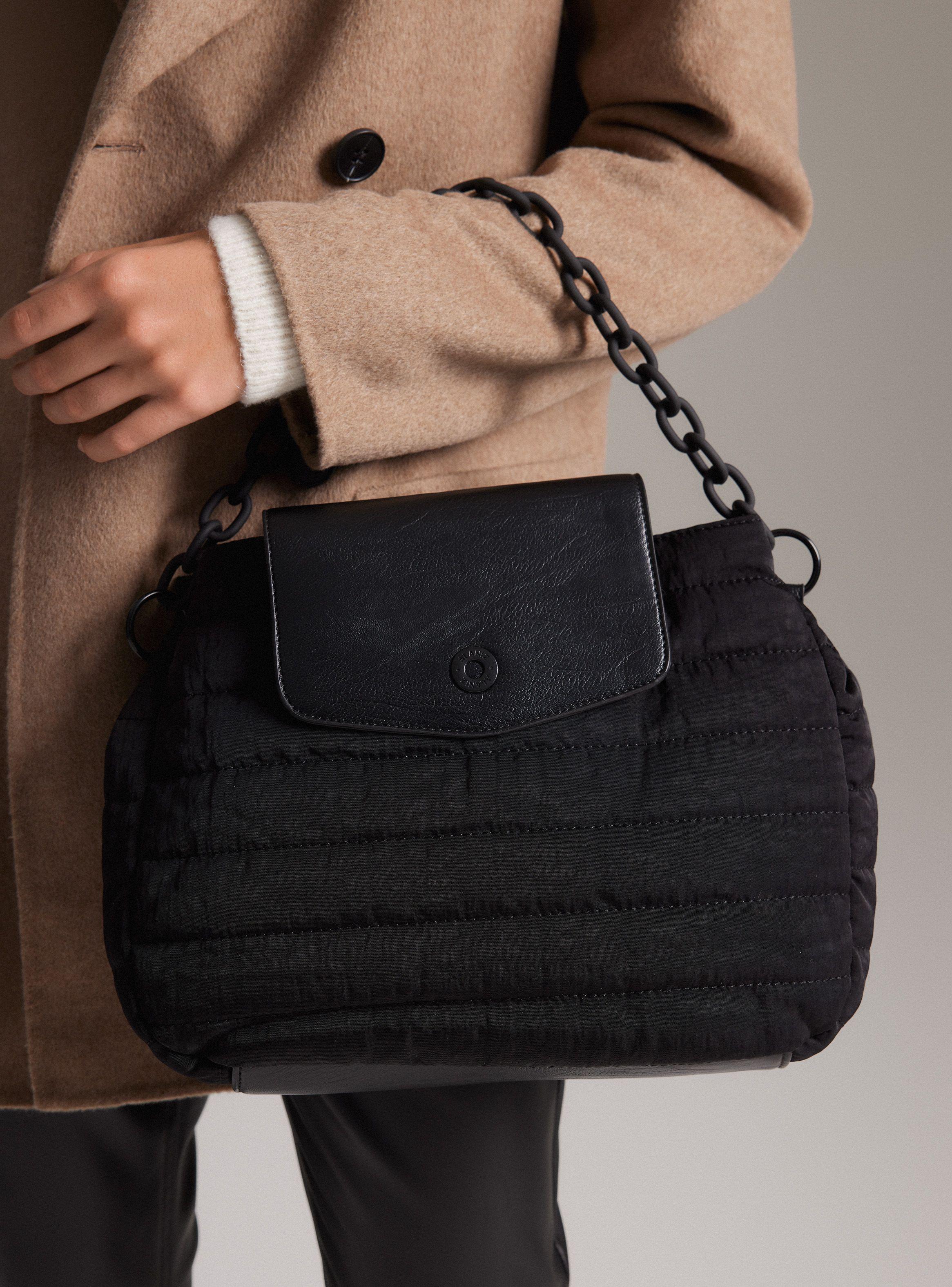 Cartera Textil con Tapeta de Pu y Cadena Decorativa-1