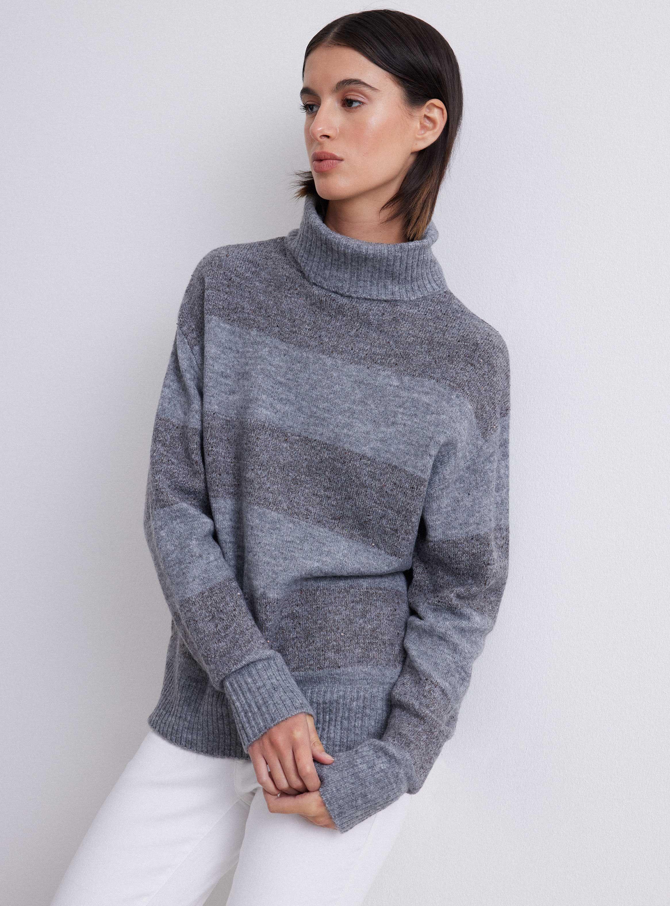 Sweater Cuello Tortuga Rayado Lentejuelas-0