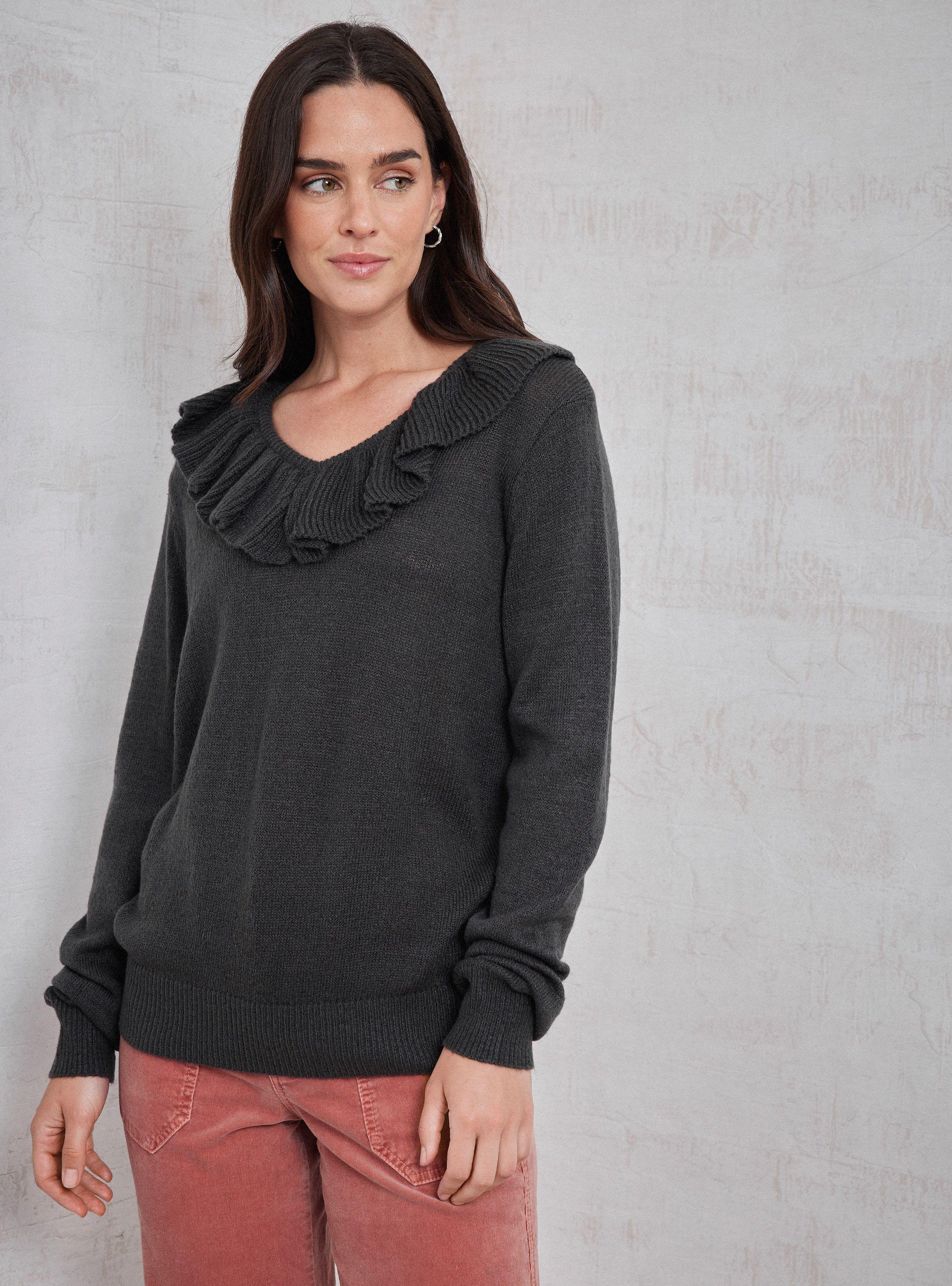 Sweater Tejido Jaspeado Con Vuelo En Cuello-0