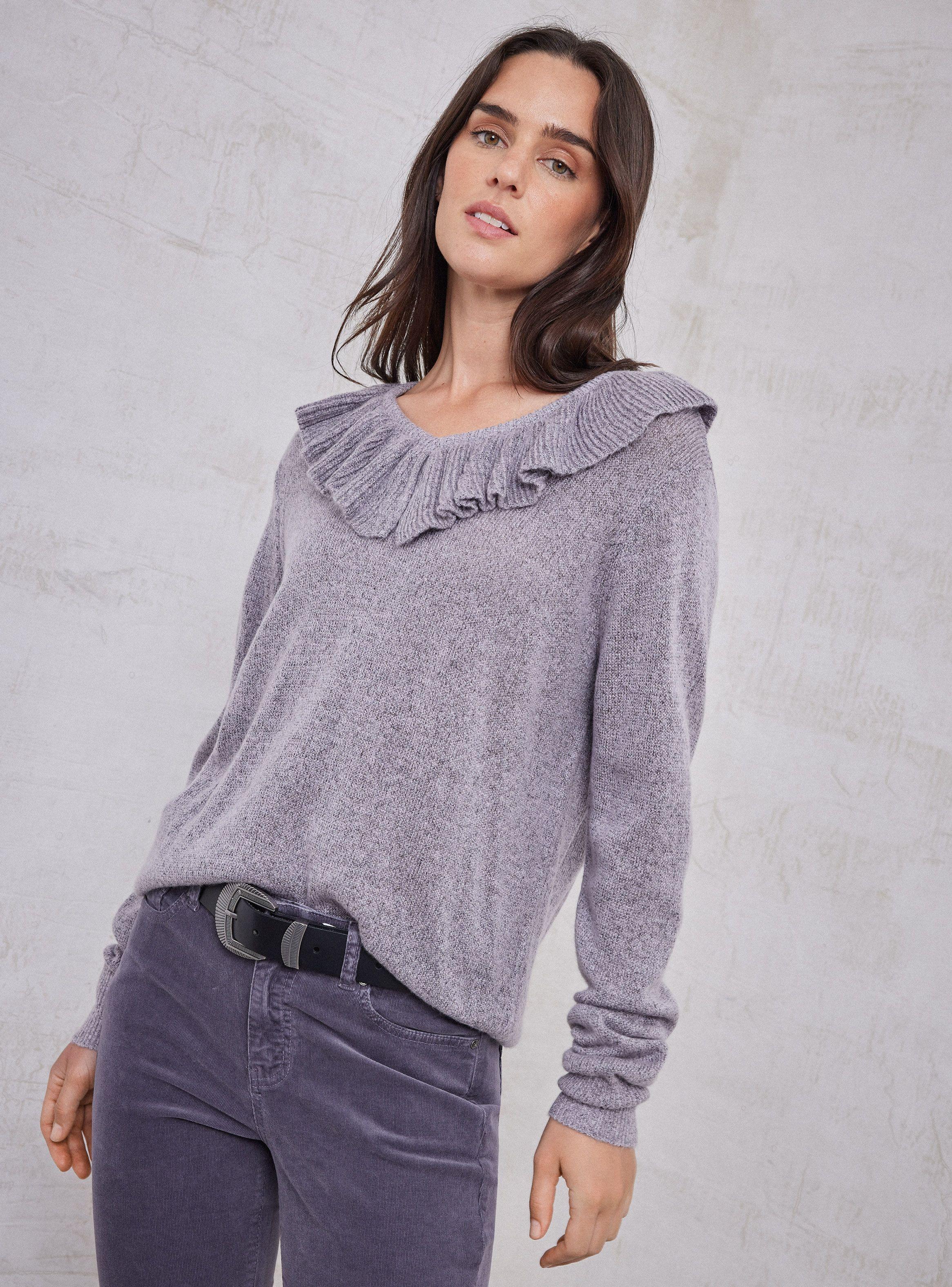 Sweater Tejido Jaspeado Con Vuelo En Cuello-0