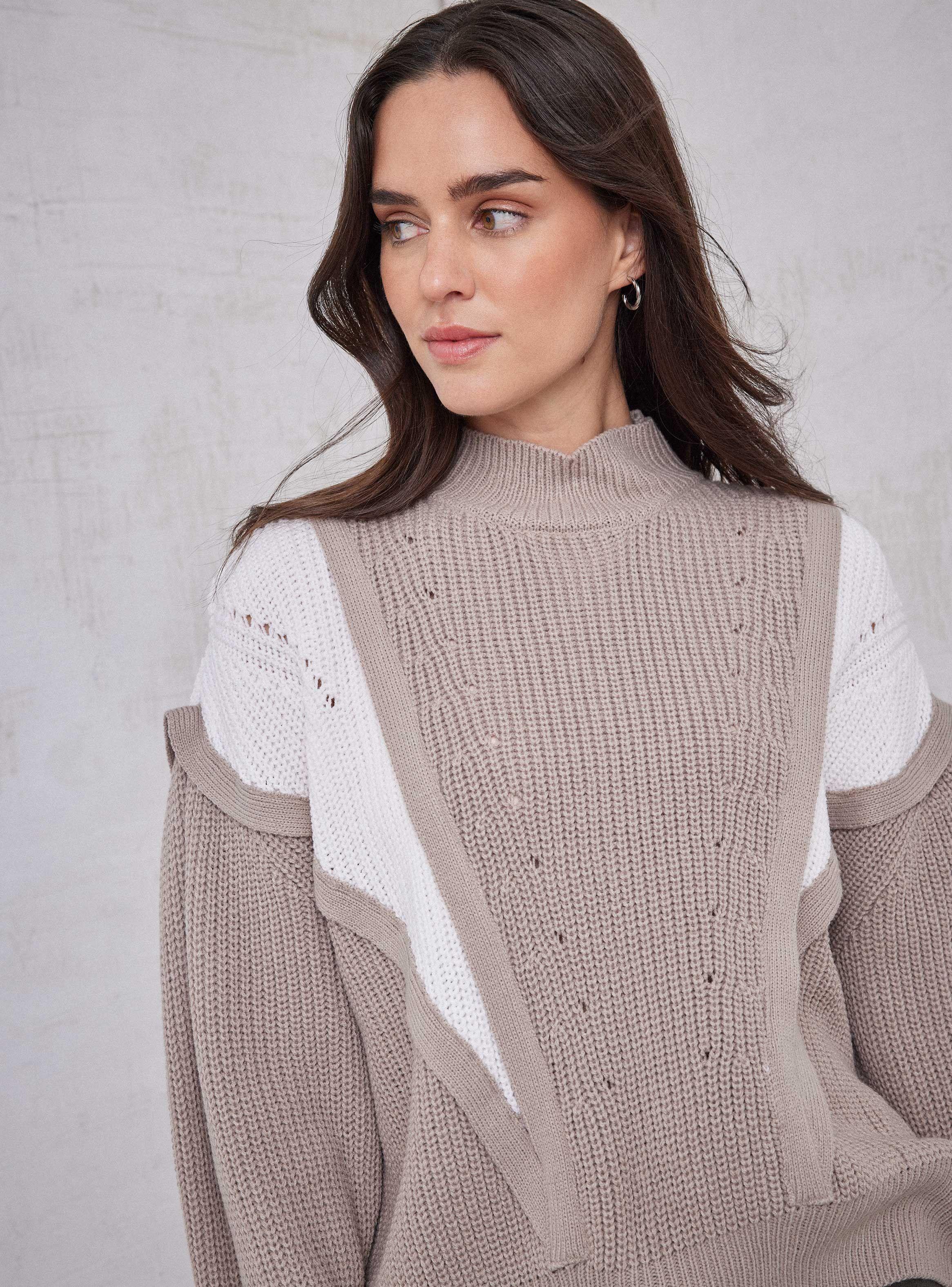 Sweater Bloques De Color Con Cuello Alto-2