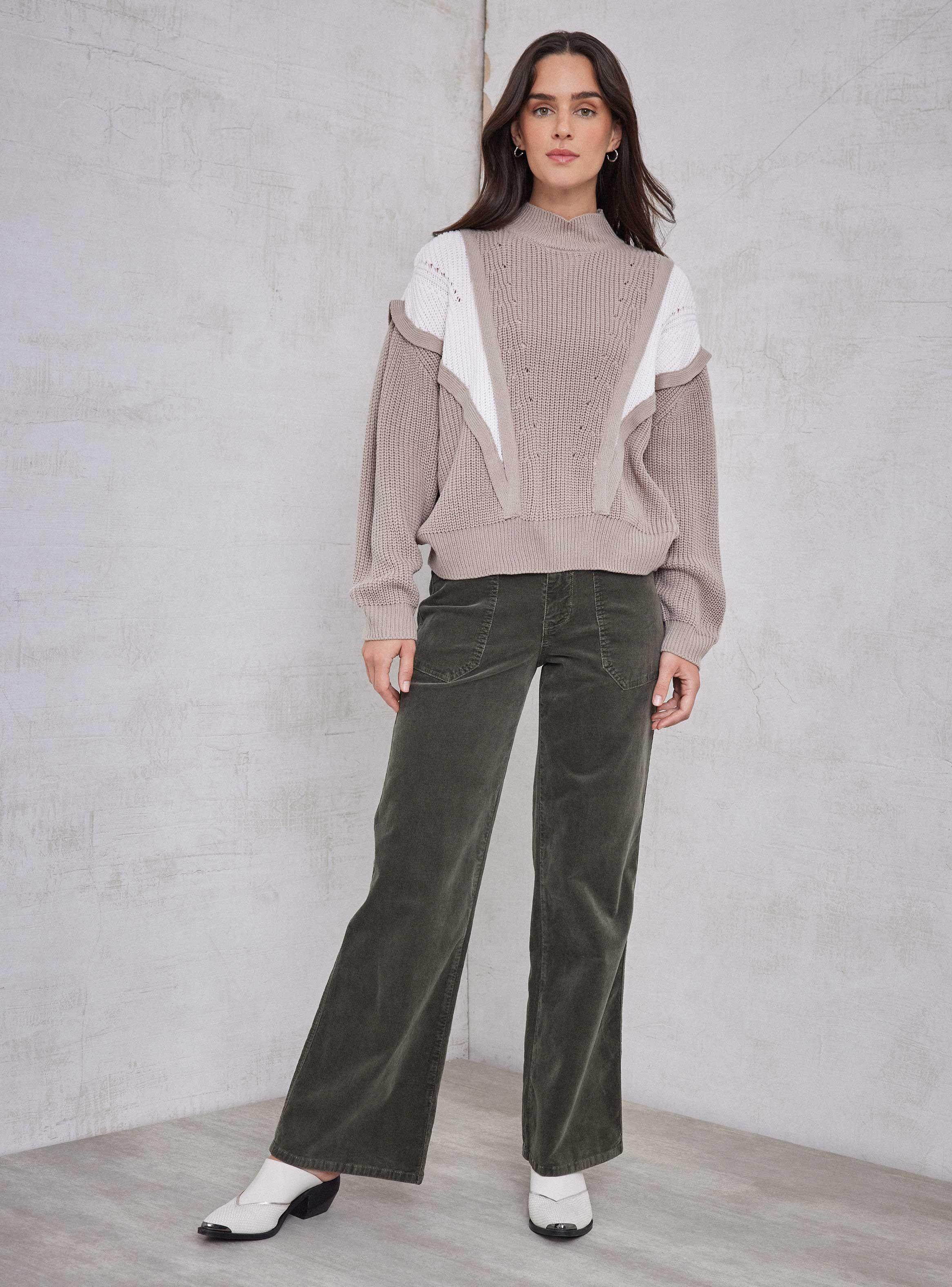 Sweater Bloques De Color Con Cuello Alto-5