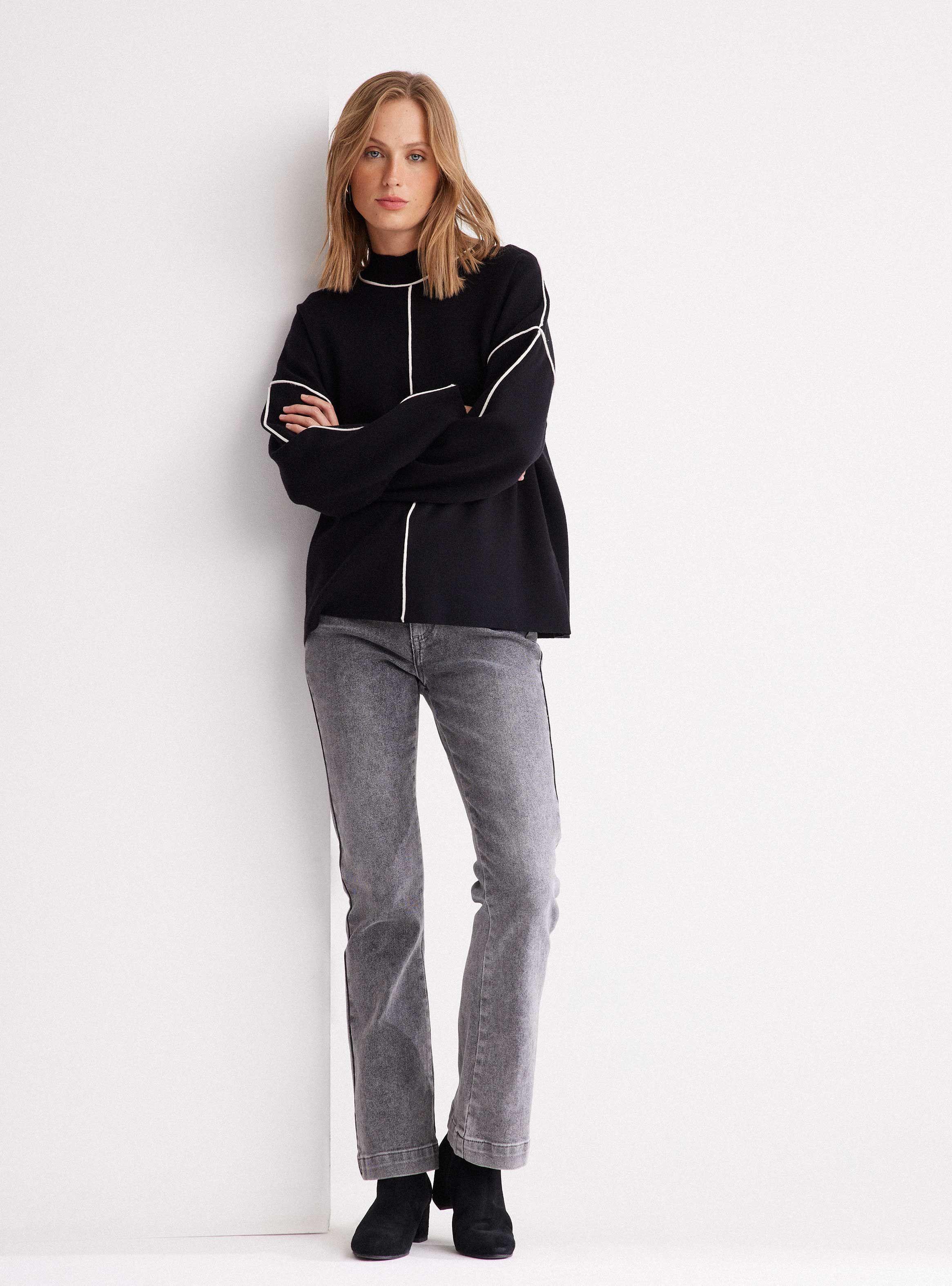 Sweater Cuello Alto con Vivo en Contraste-4