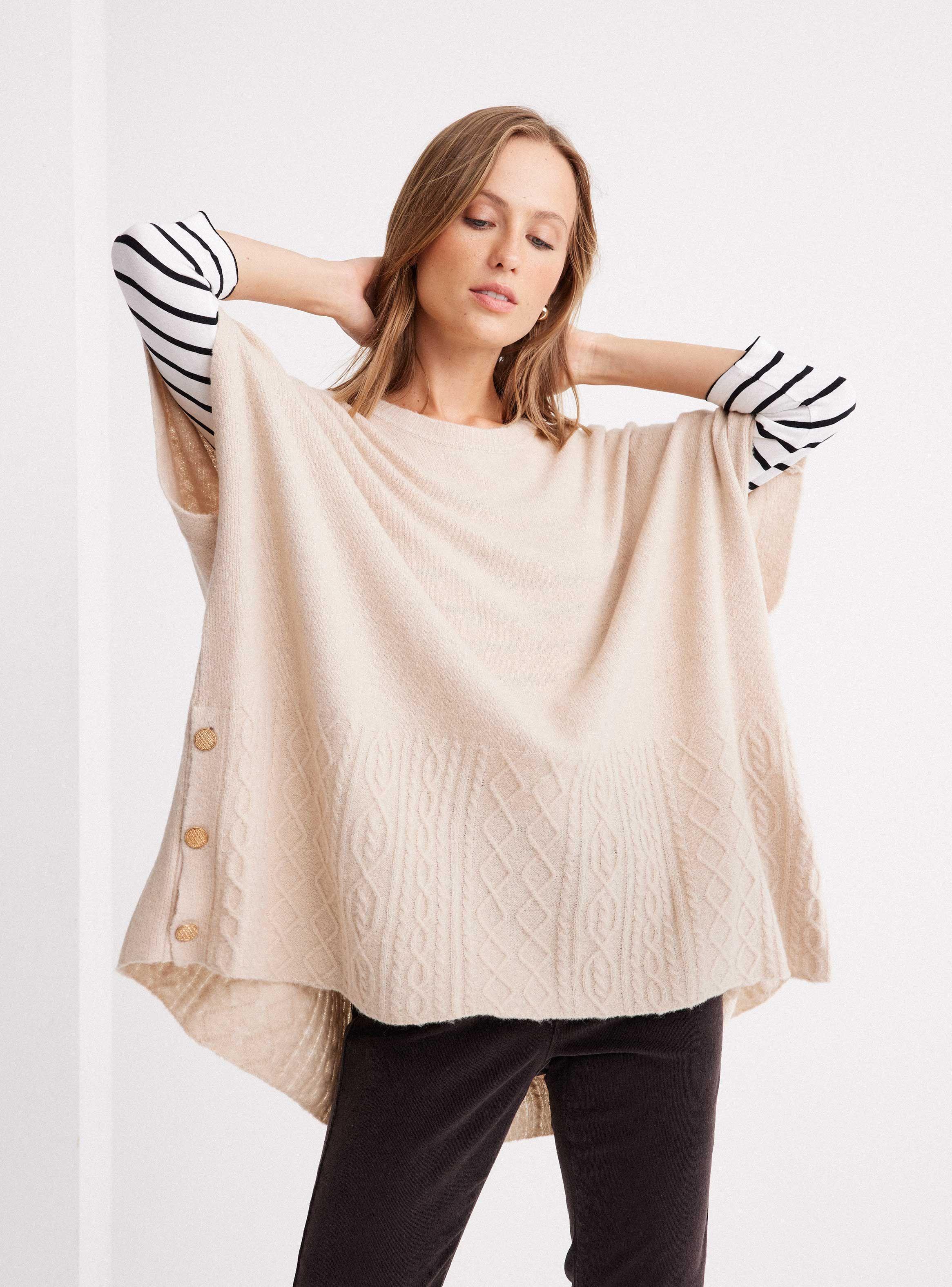 Sweater Poncho Con Lana Y Botones En Costado-0