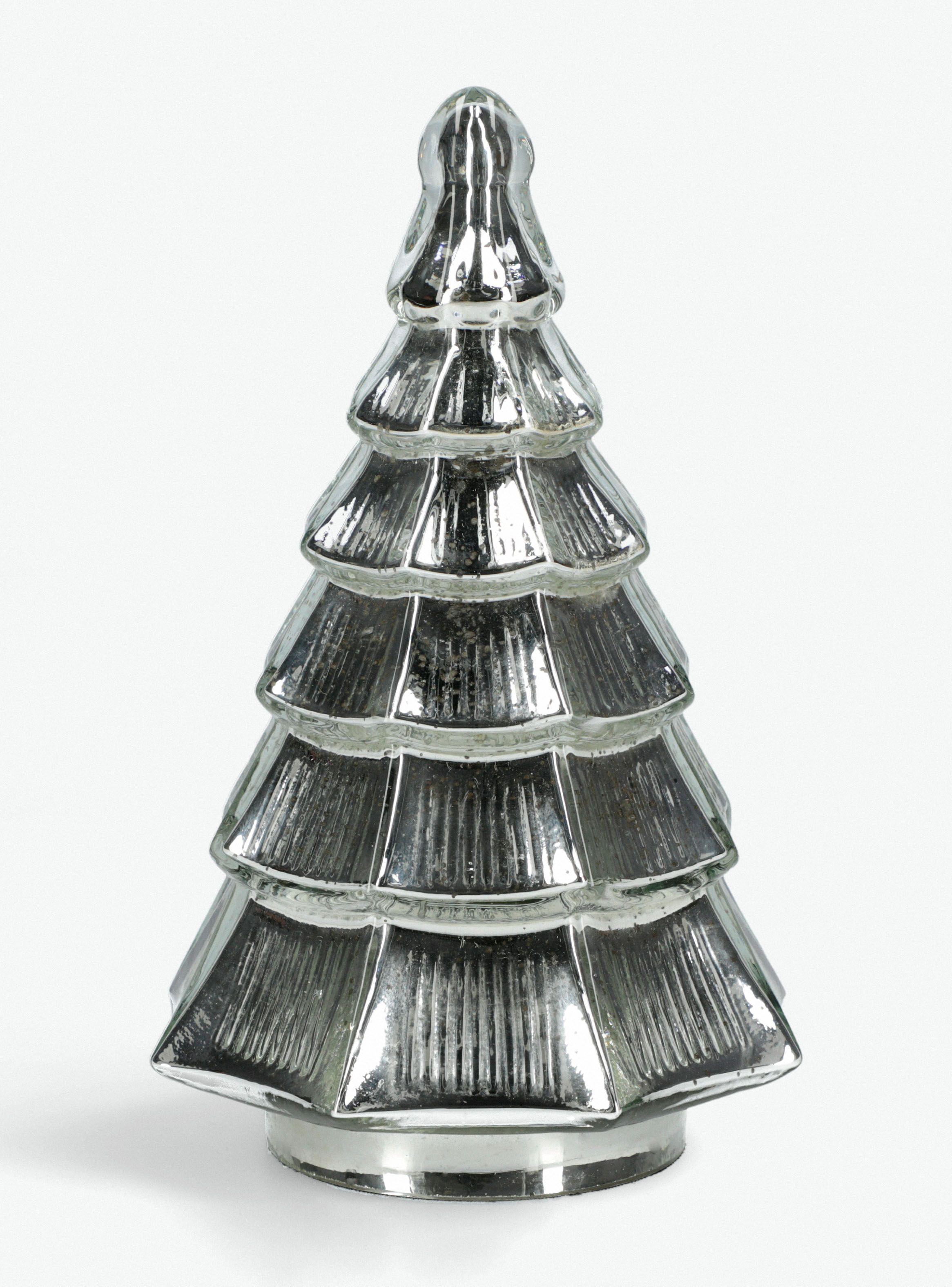 Pino Navidad Vidrio 26 cm Plata-0