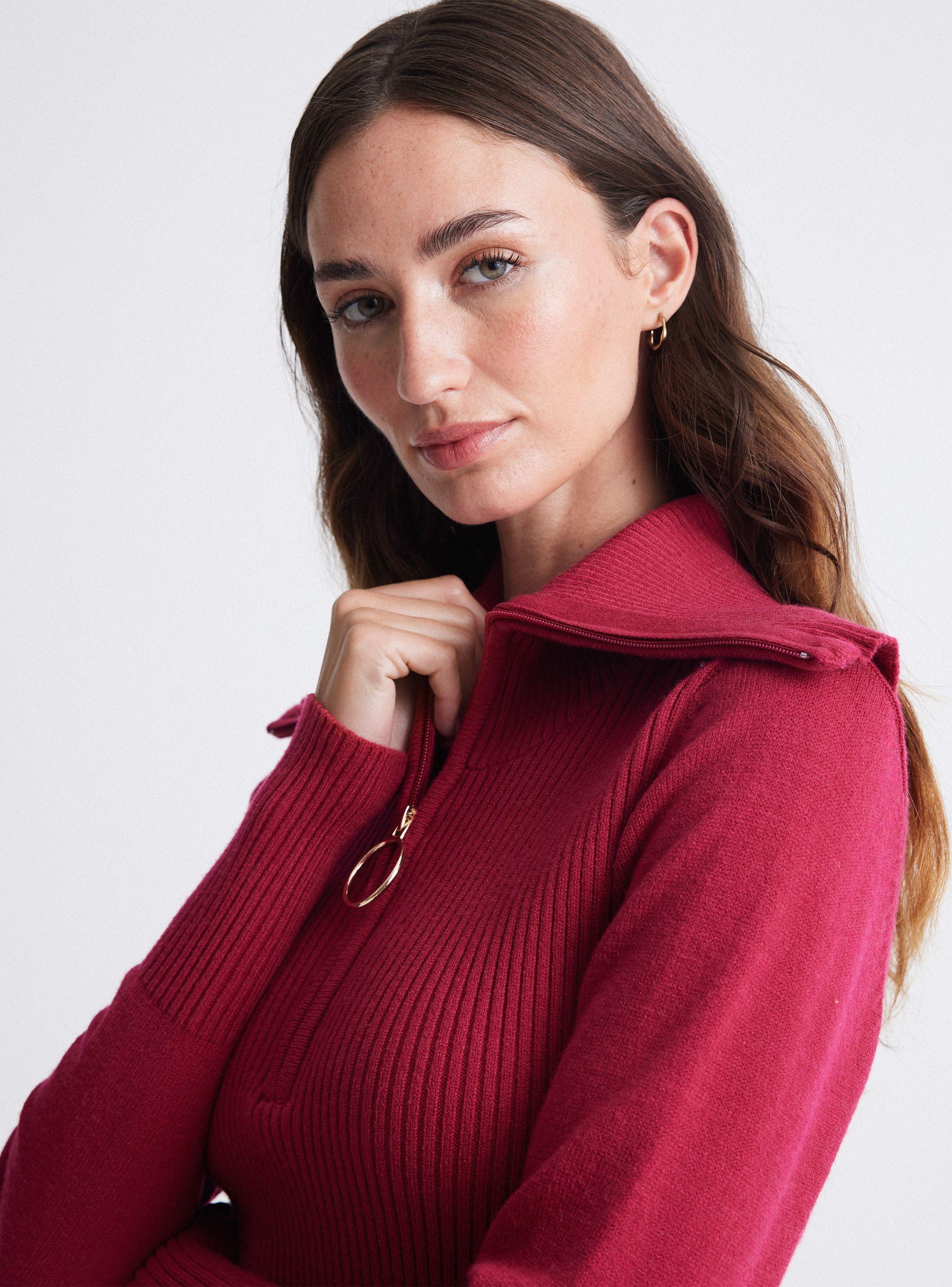 Sweater Acanalado Cuello Alto Y Cierre-2