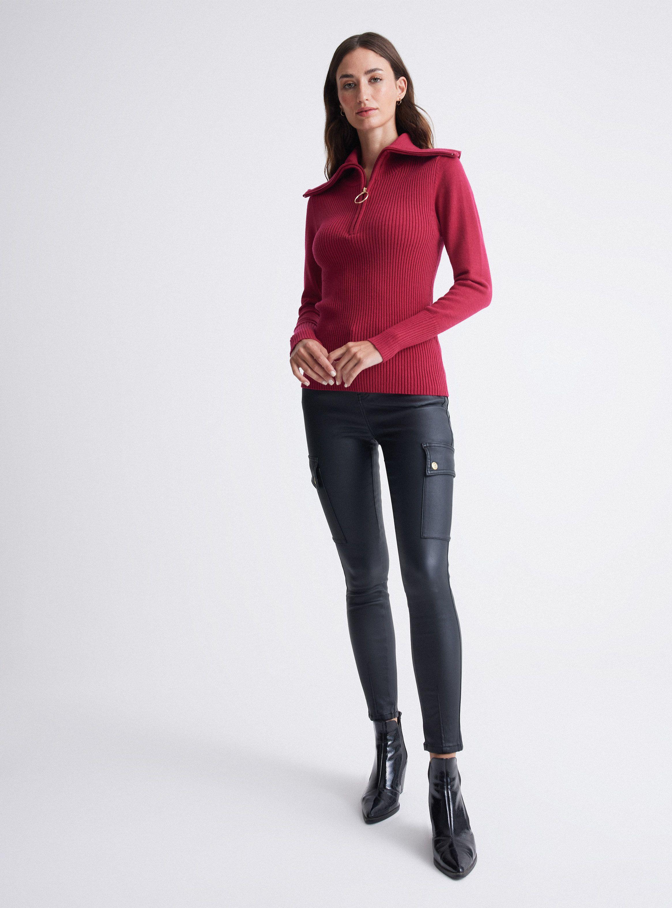 Sweater Acanalado Cuello Alto Y Cierre-4