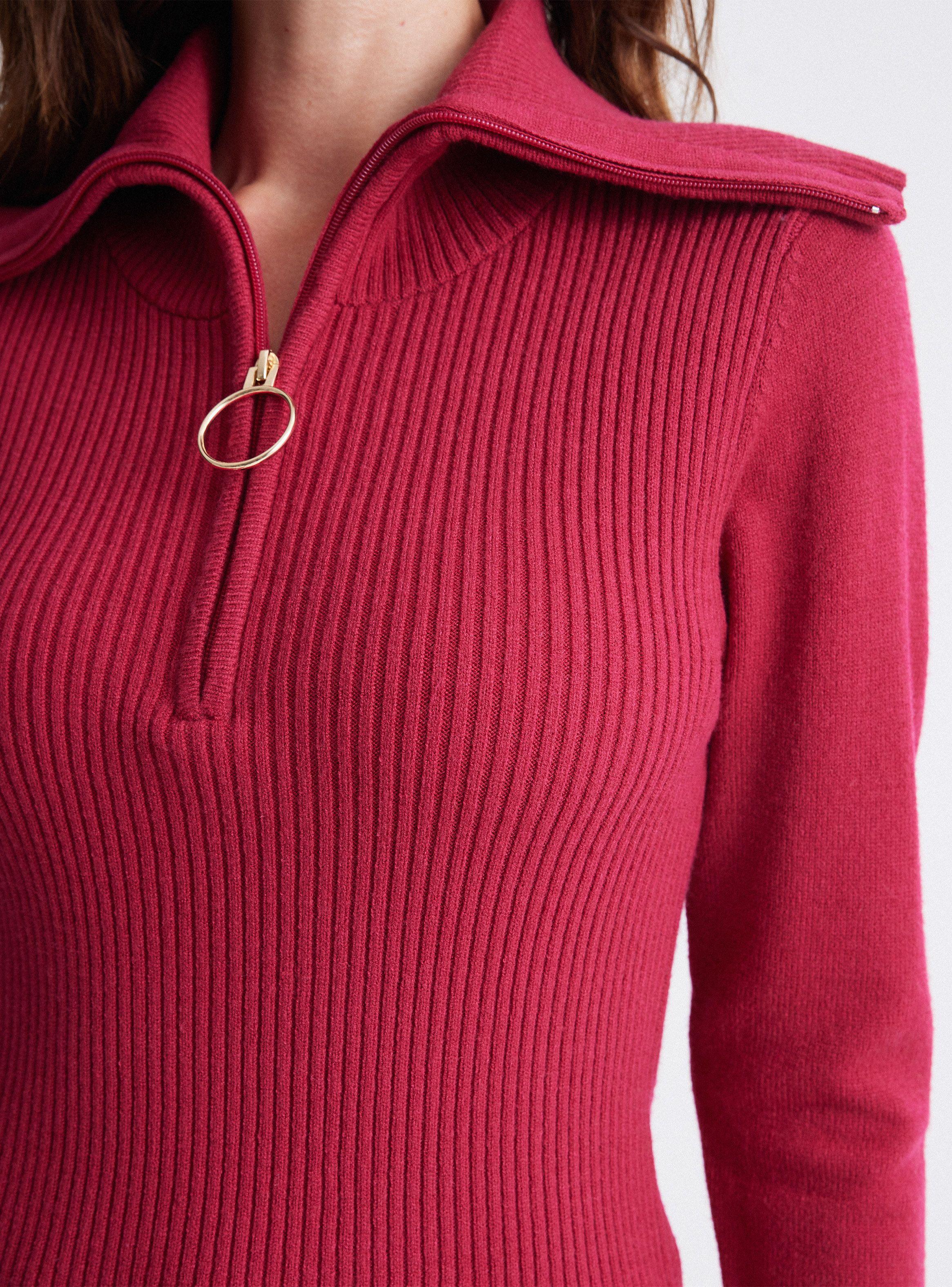 Sweater Acanalado Cuello Alto Y Cierre-3