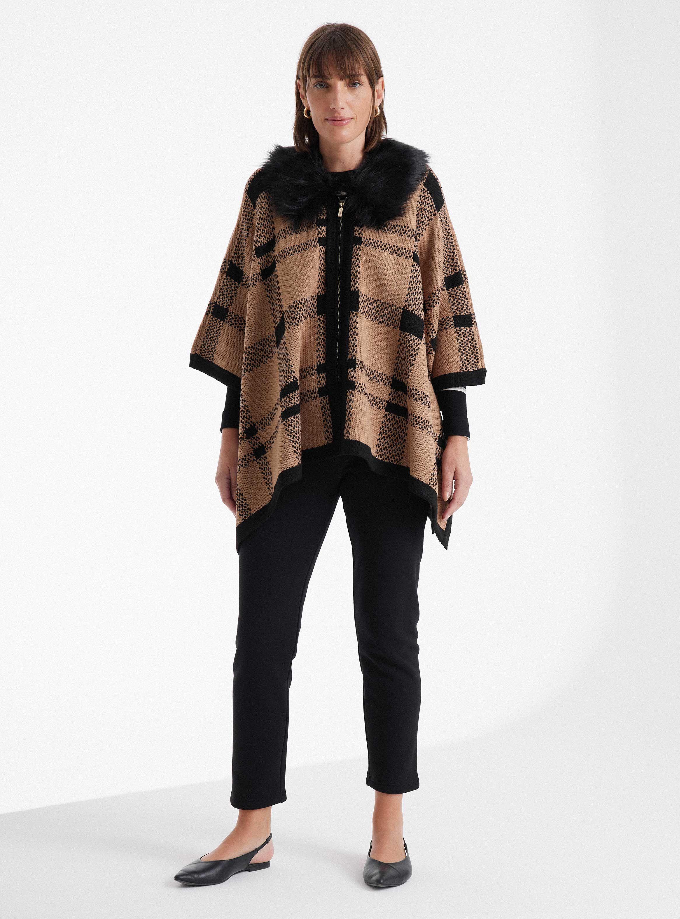 Chaqueta Poncho Tejido A Cuadros-4