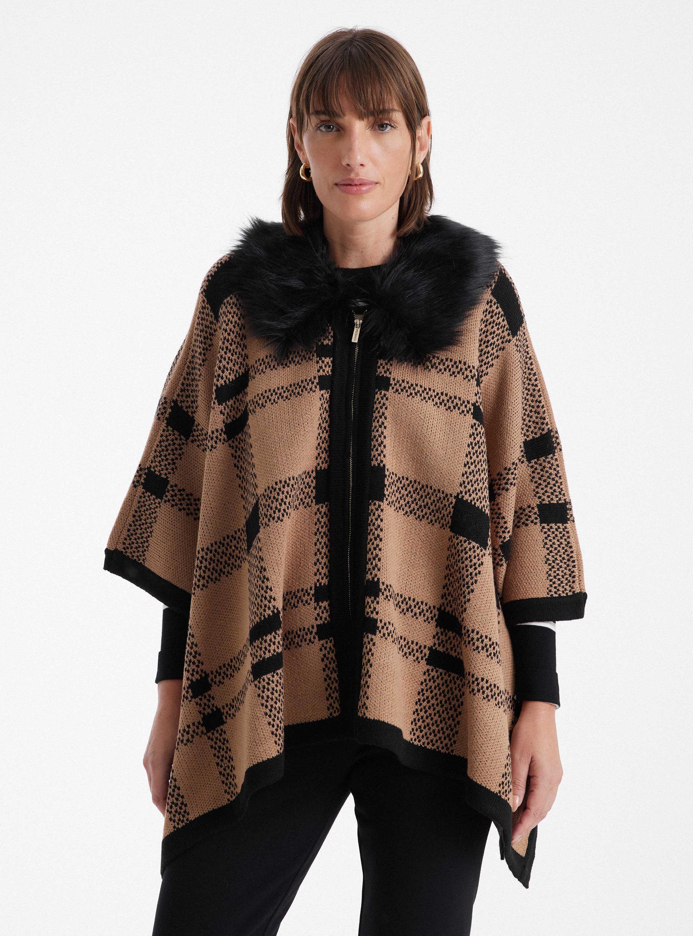 Chaqueta Poncho Tejido A Cuadros-0