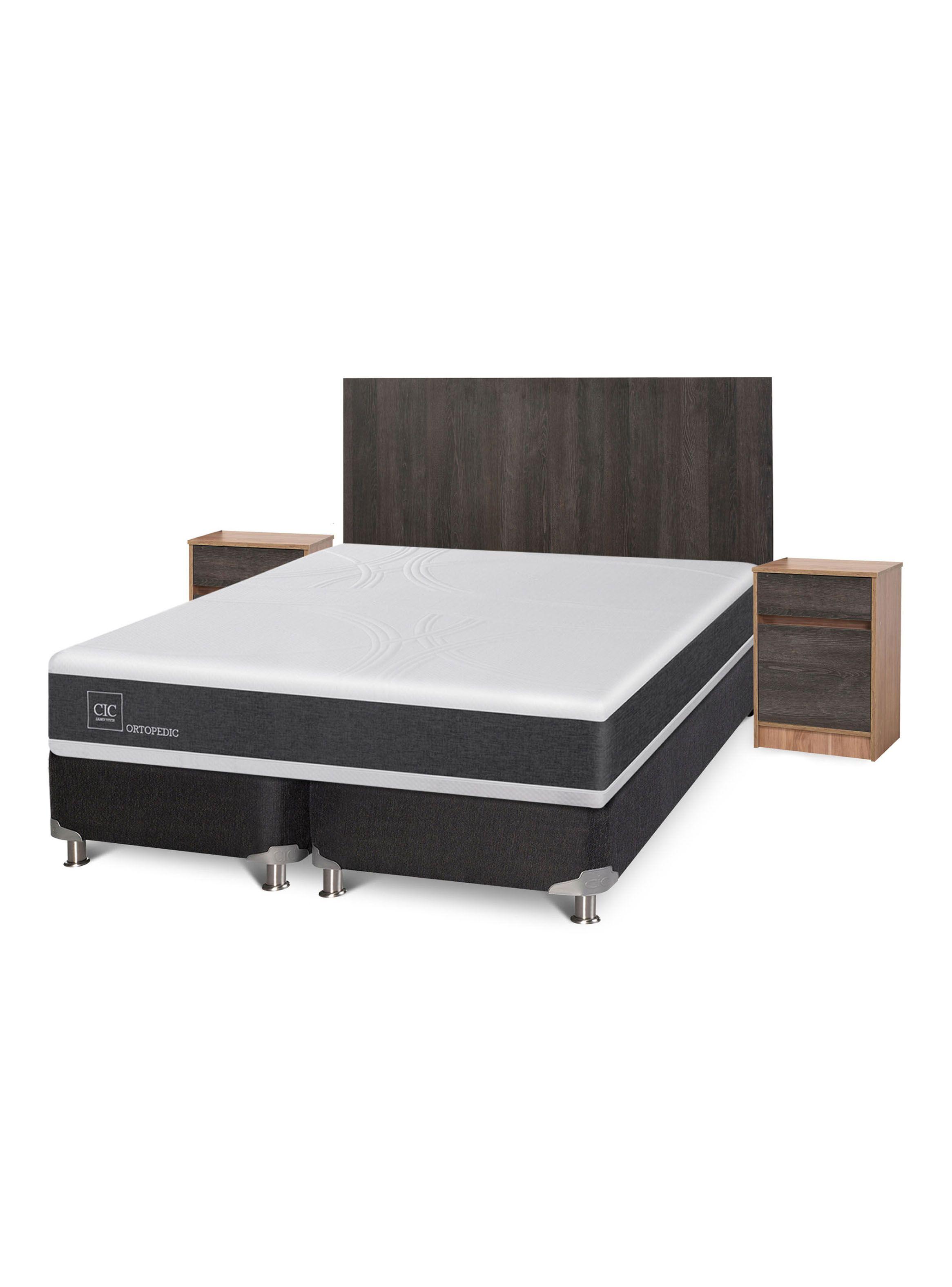 Box Spring New Ortopedic B5 Black 2 Plazas Base Dividida + Set Muebles Espresso-0
