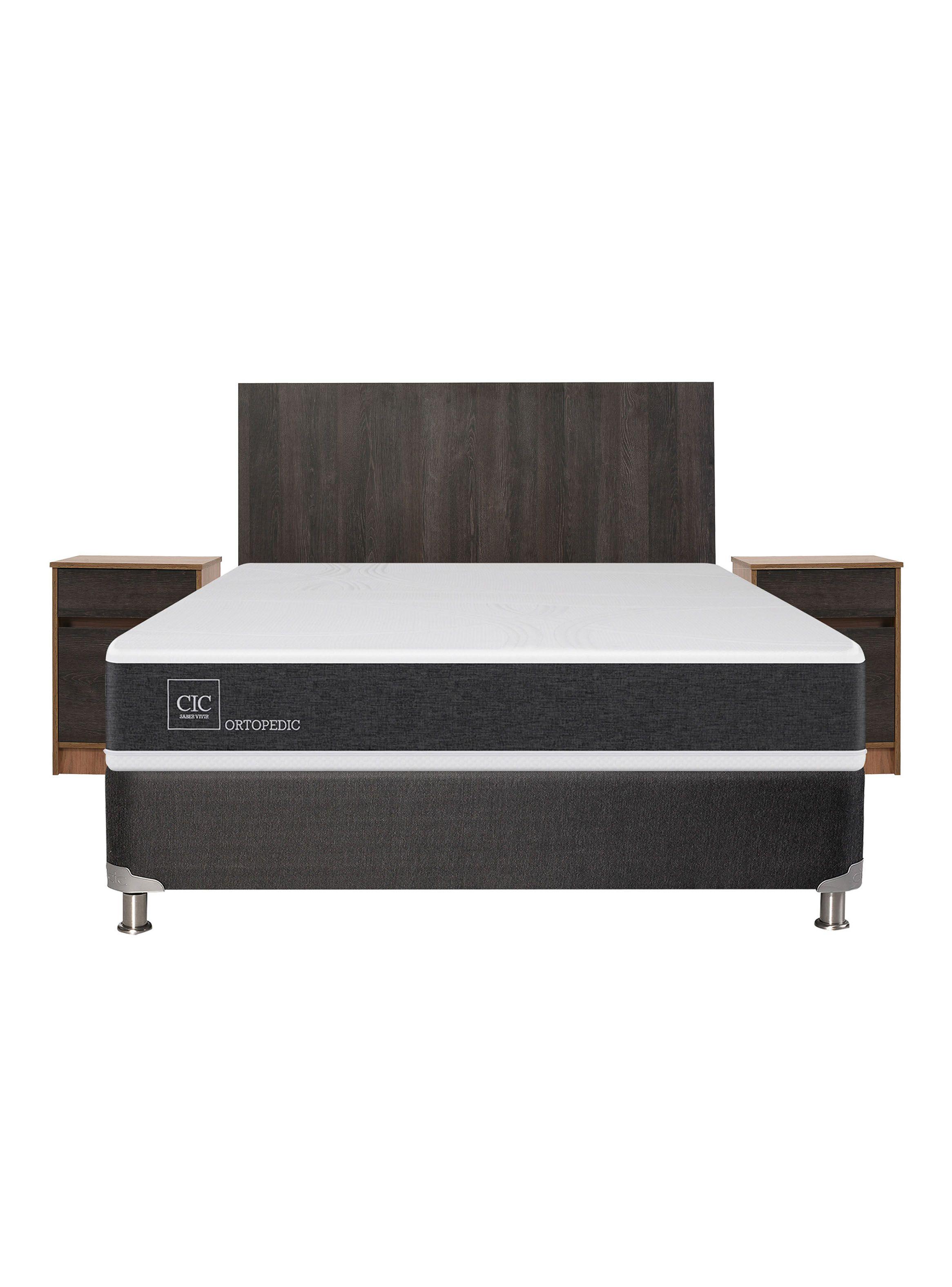 Box Spring New Ortopedic B5 Black 2 Plazas Base Normal + Set Muebles Espresso-2