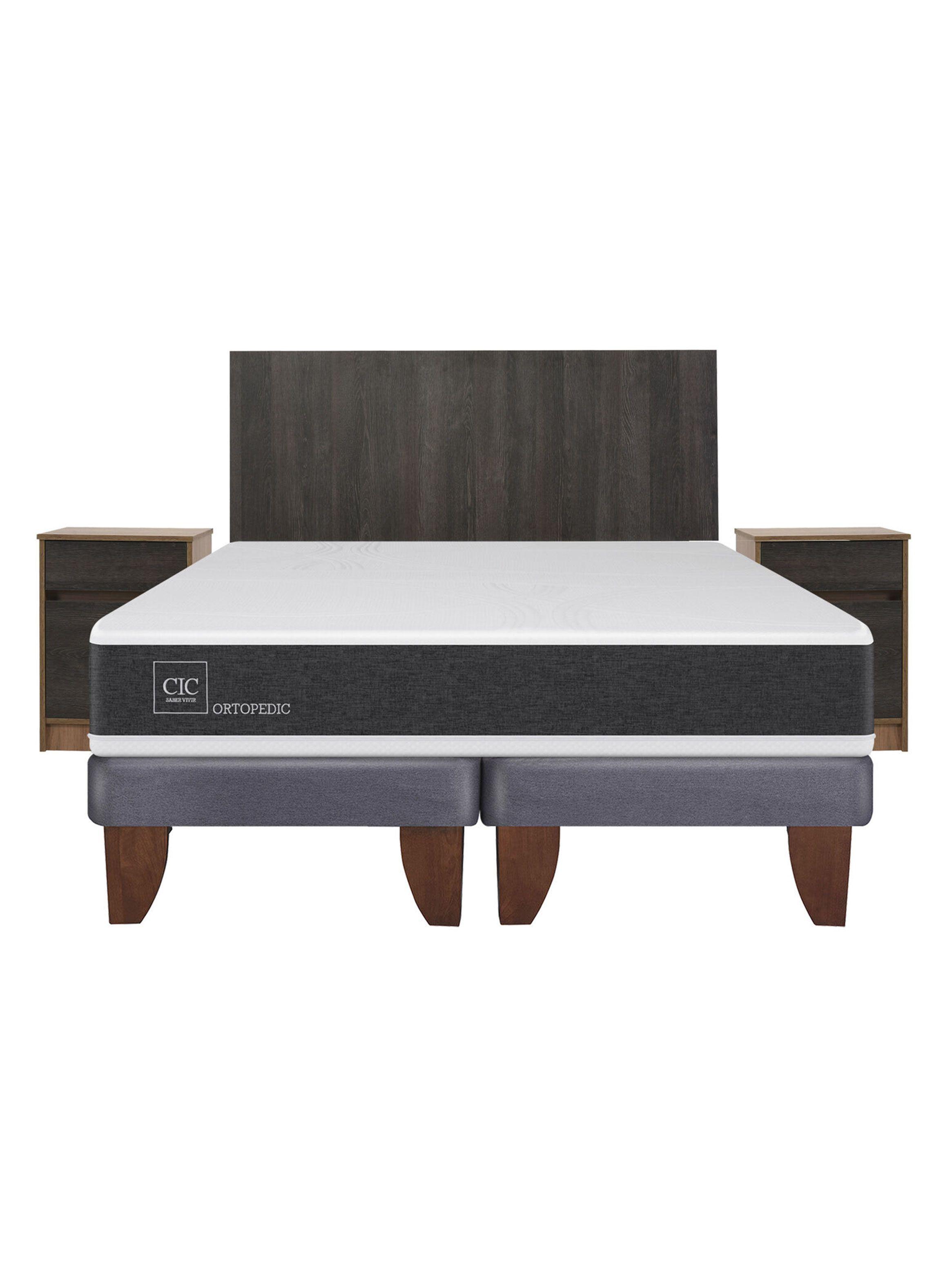 Cama Europea New Ortopedic 2 Plazas Base Dividida + Set Muebles Espresso-2