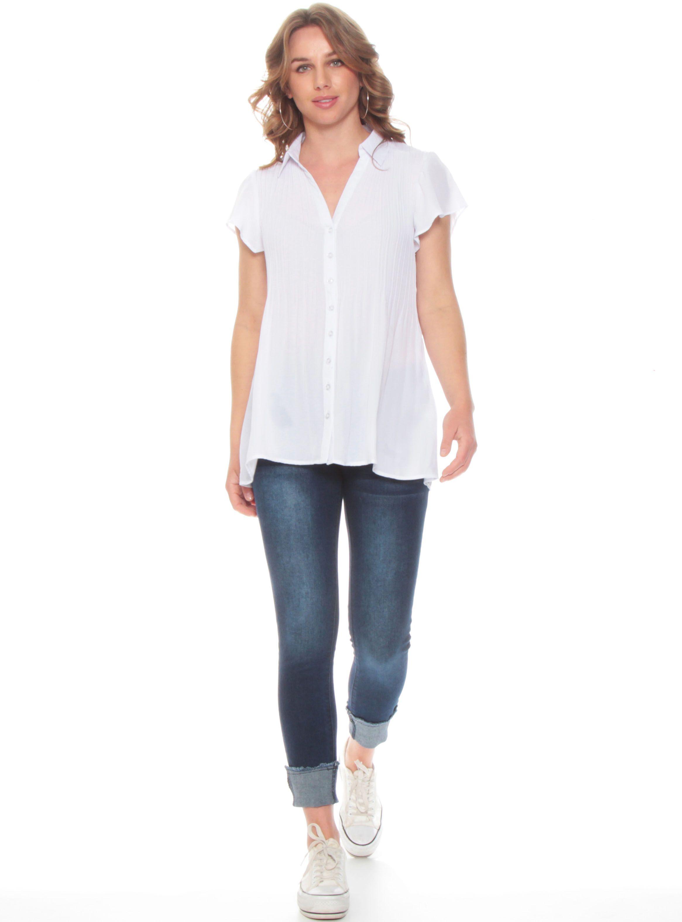 Blusa Plisada Abotonada Manga Corta-4