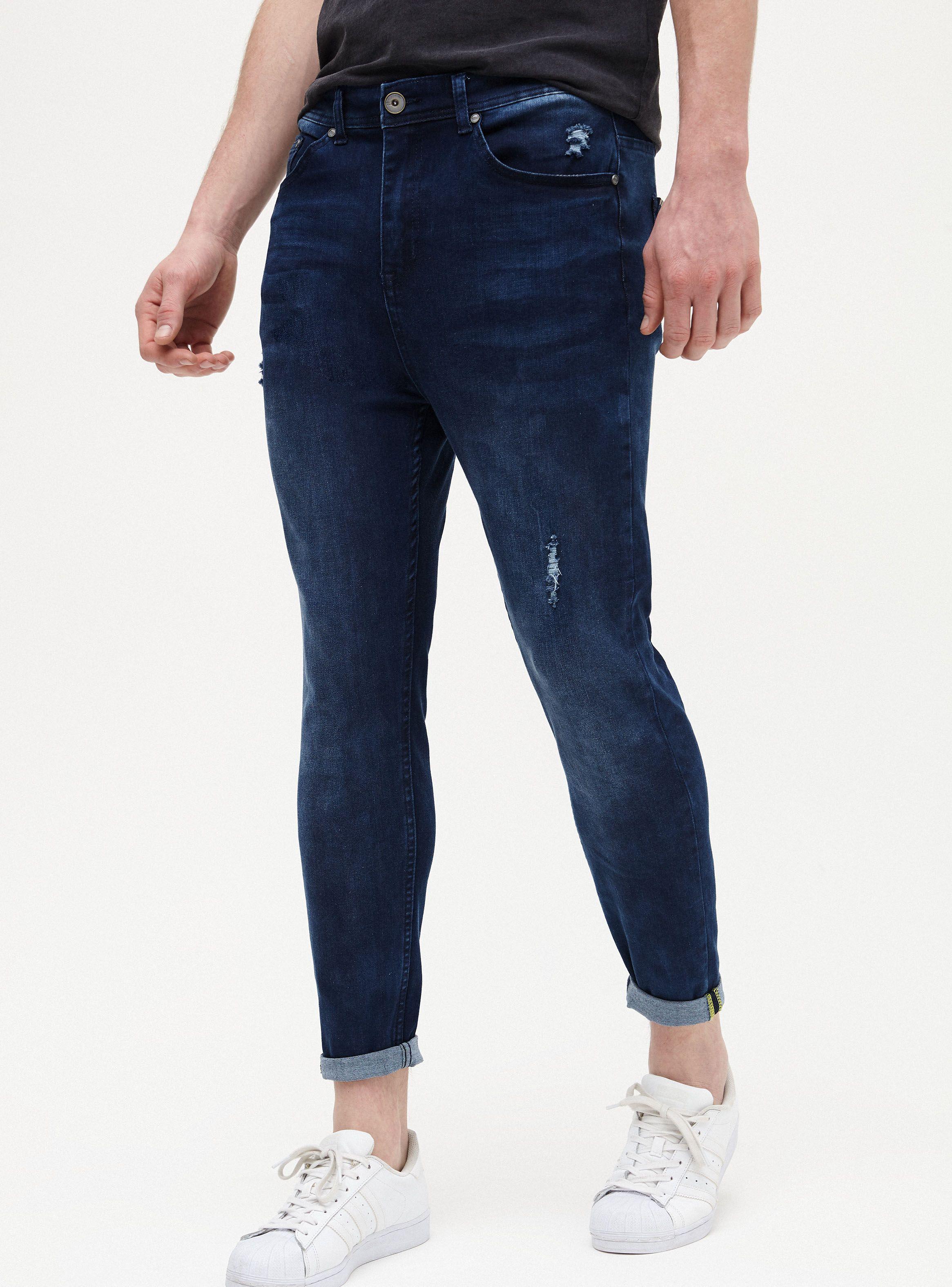 Jeans Tapered Roturas Azul Oscuo Denim-0