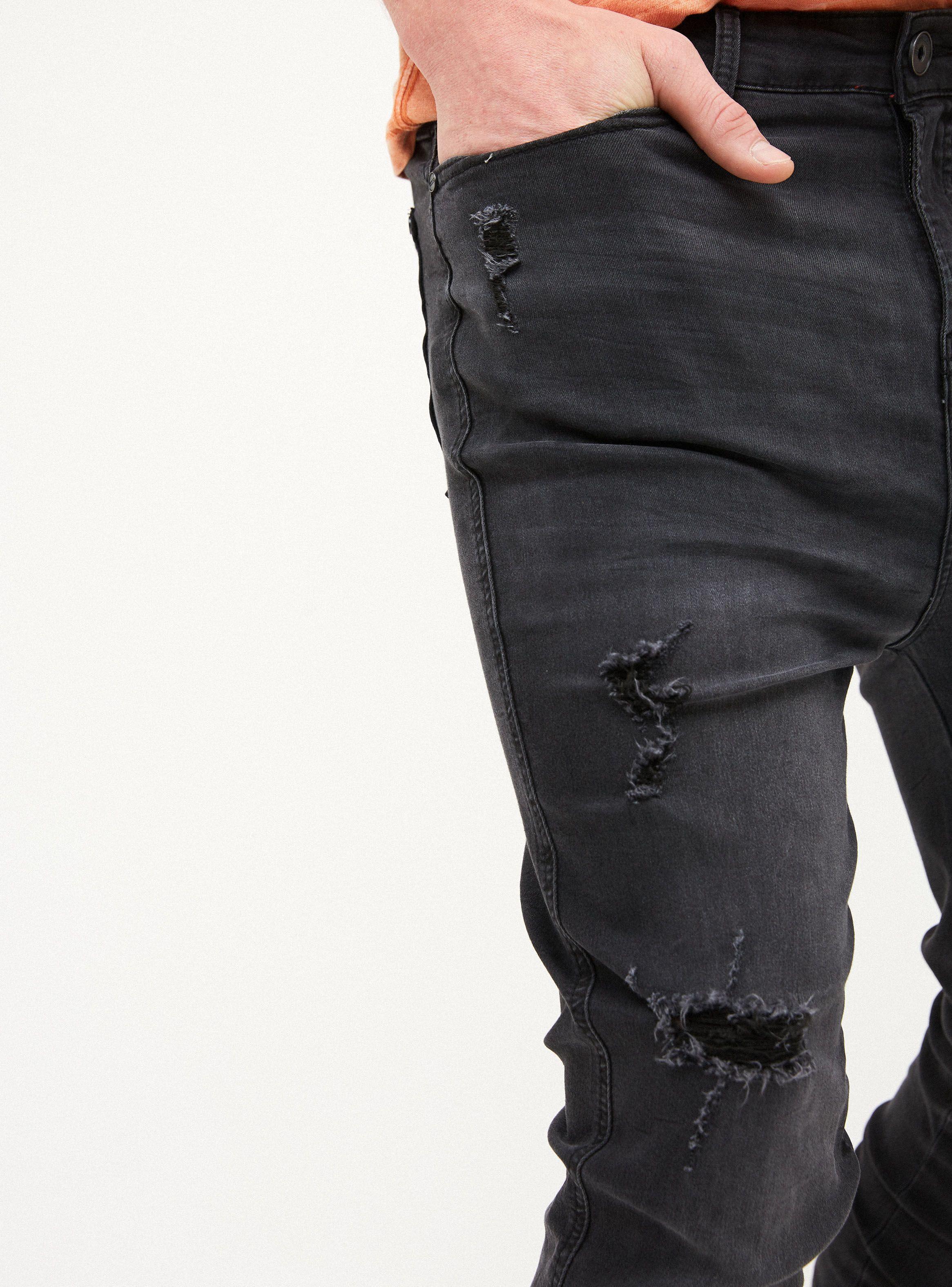 Jeans Negro Tapered Fit Roturas JJO-2