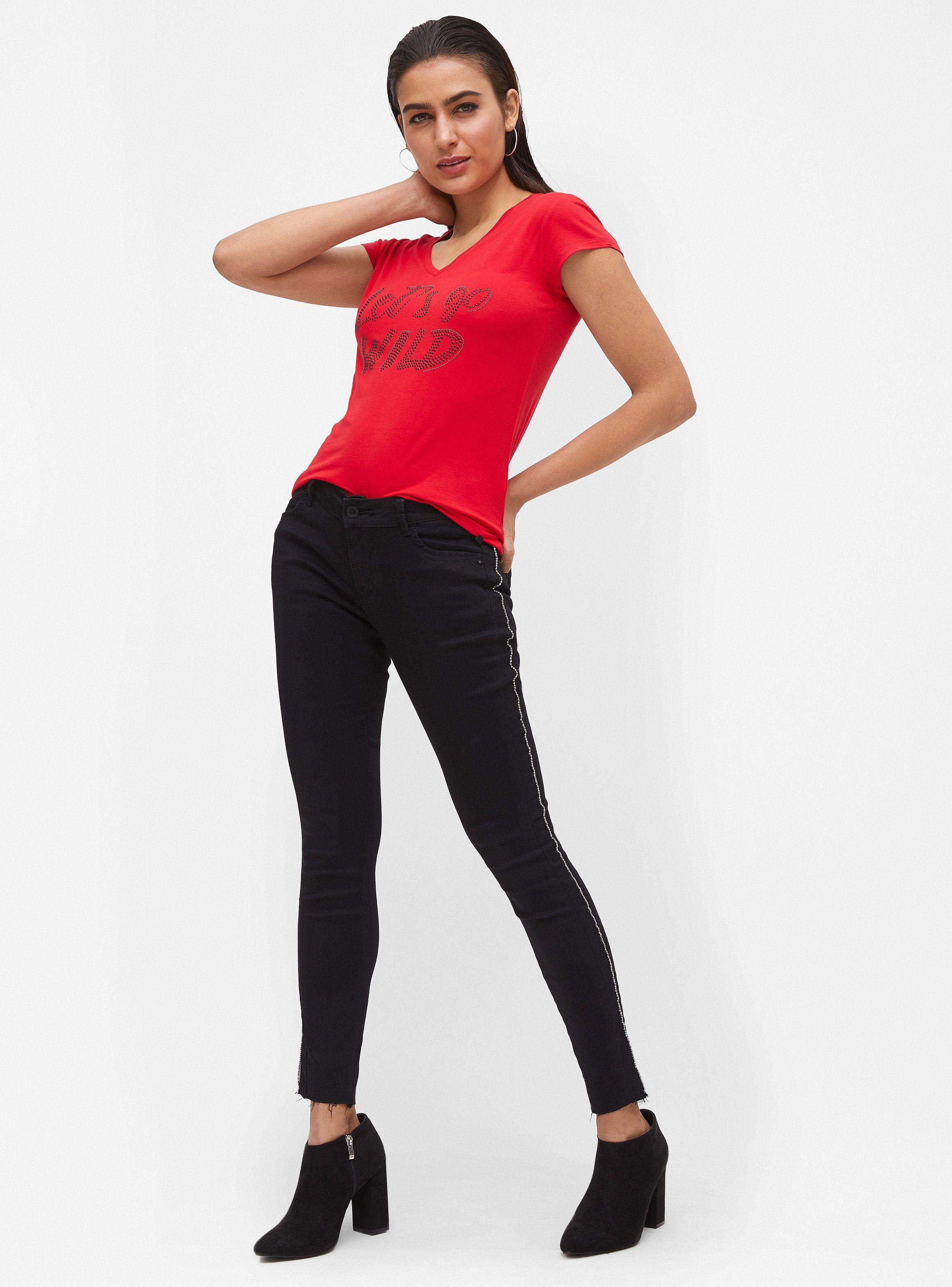 Jeans Skinny Tiro Medio Aplicación Cadena JJO-3