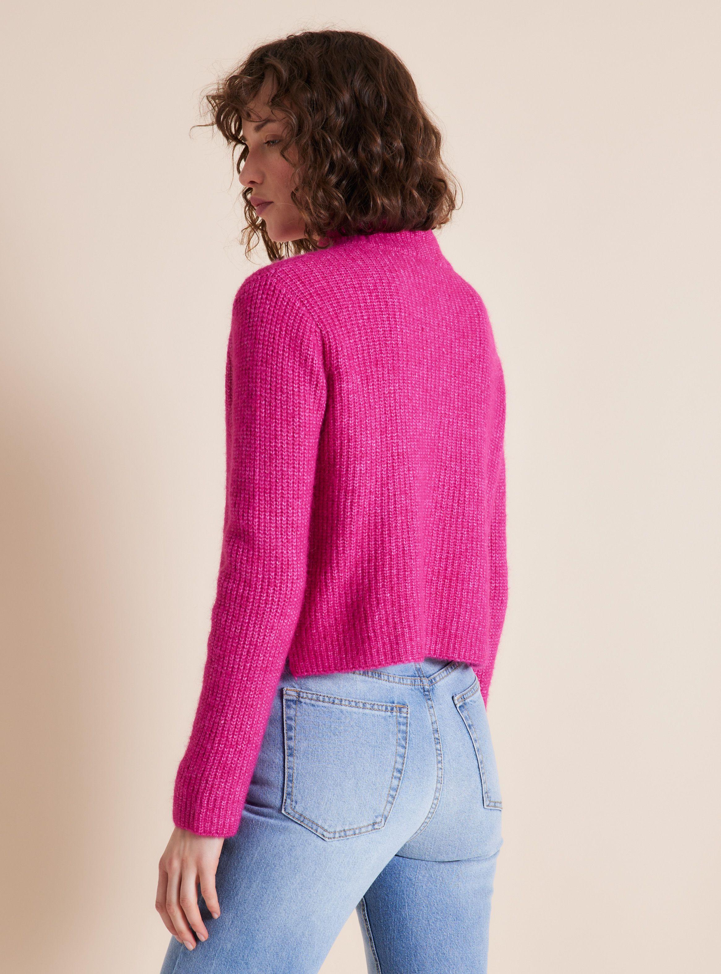 Sweater Corto Cuello Alto Tejido Acanalado-1