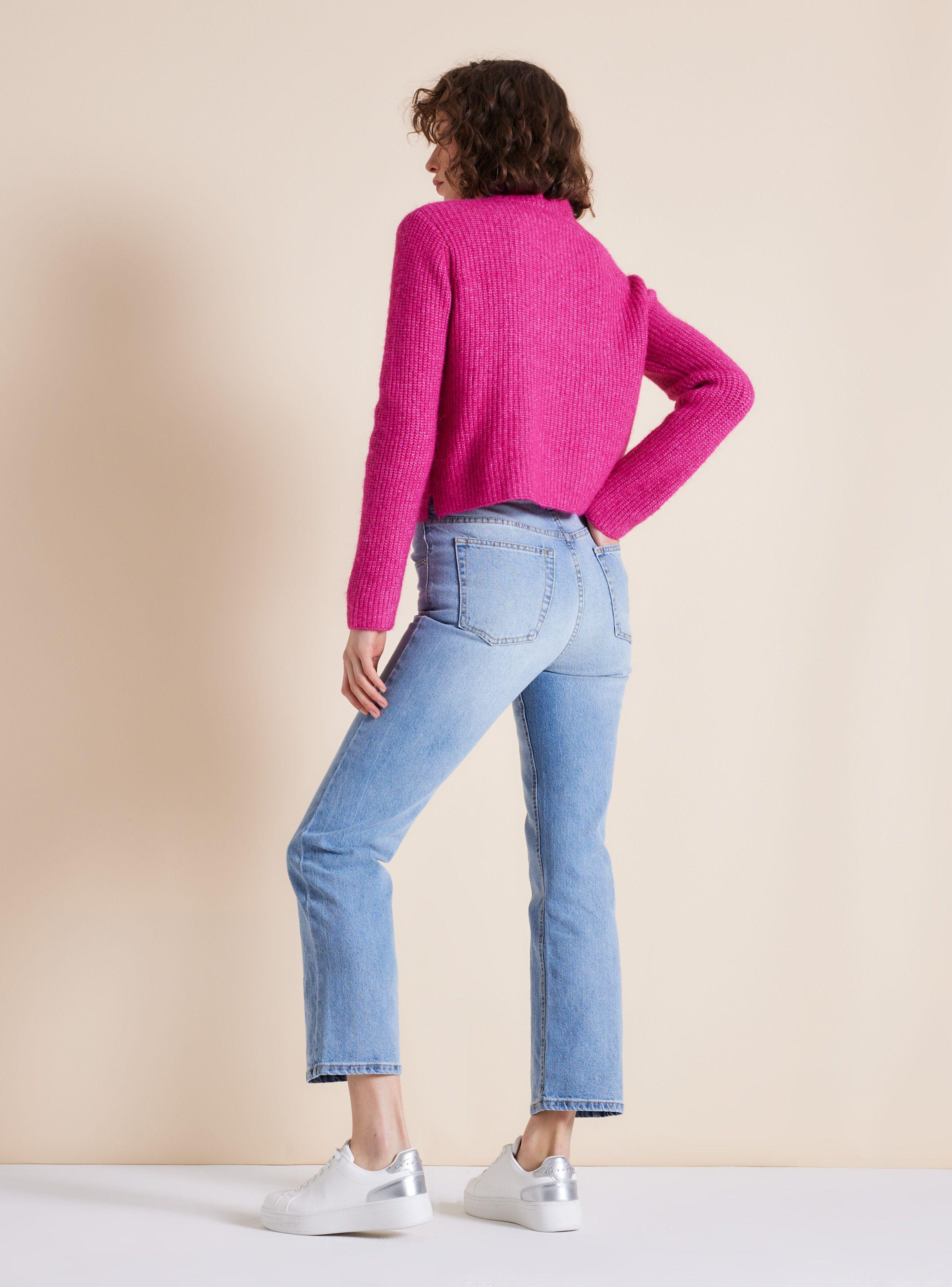 Sweater Corto Cuello Alto Tejido Acanalado-5