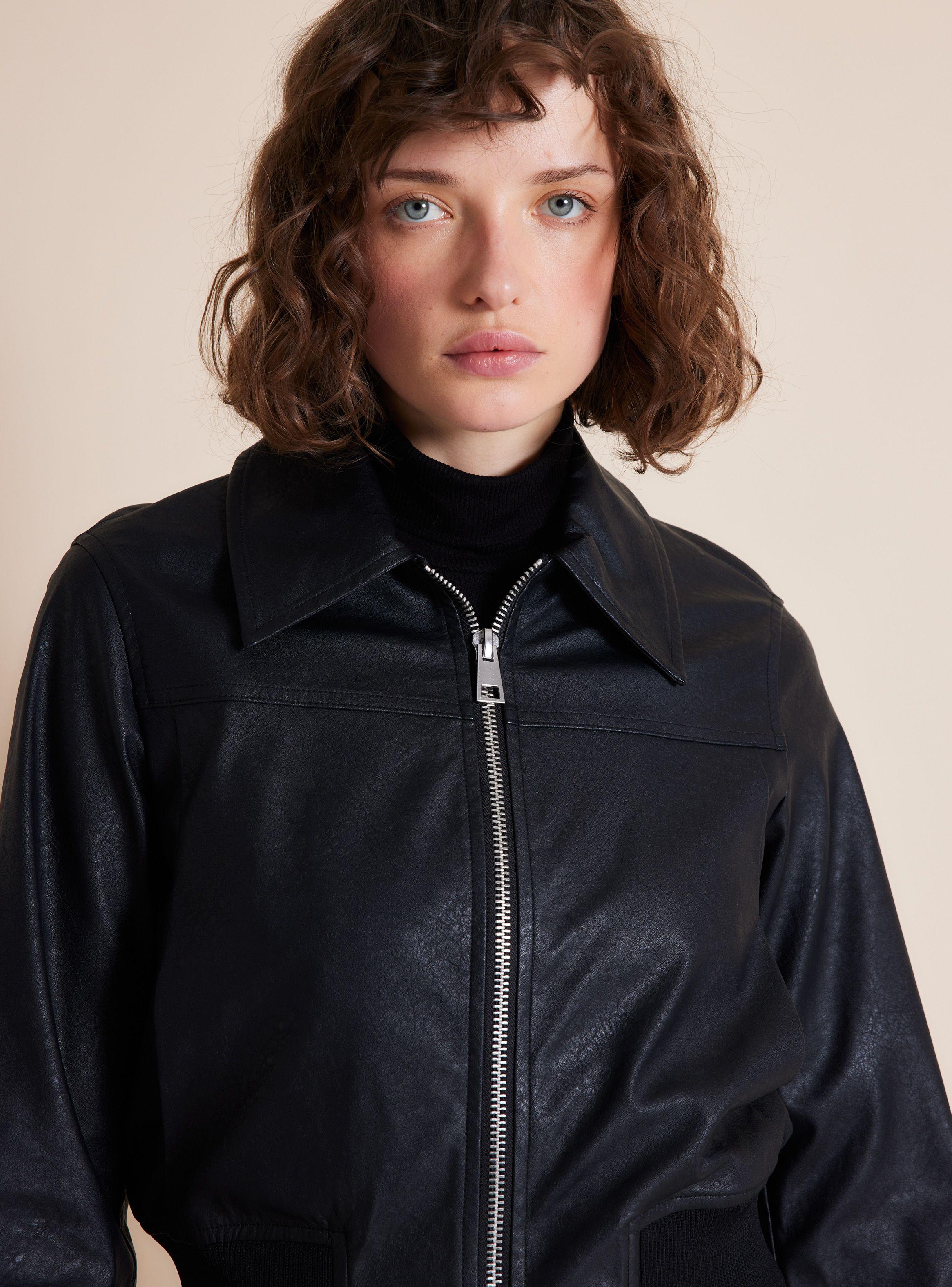 Chaqueta Bomber Solapa Efecto Cuero-2
