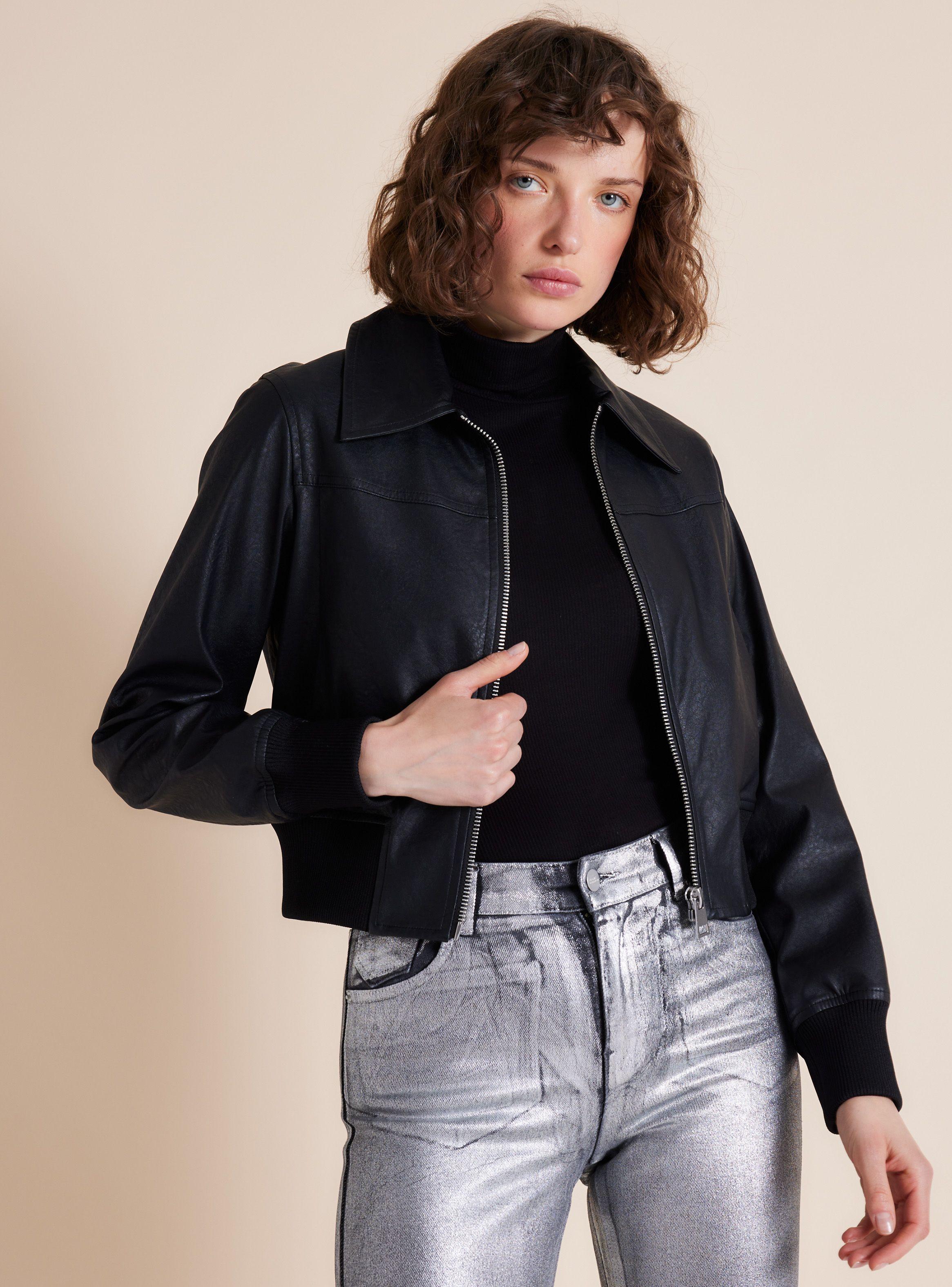 Chaqueta Bomber Solapa Efecto Cuero-0