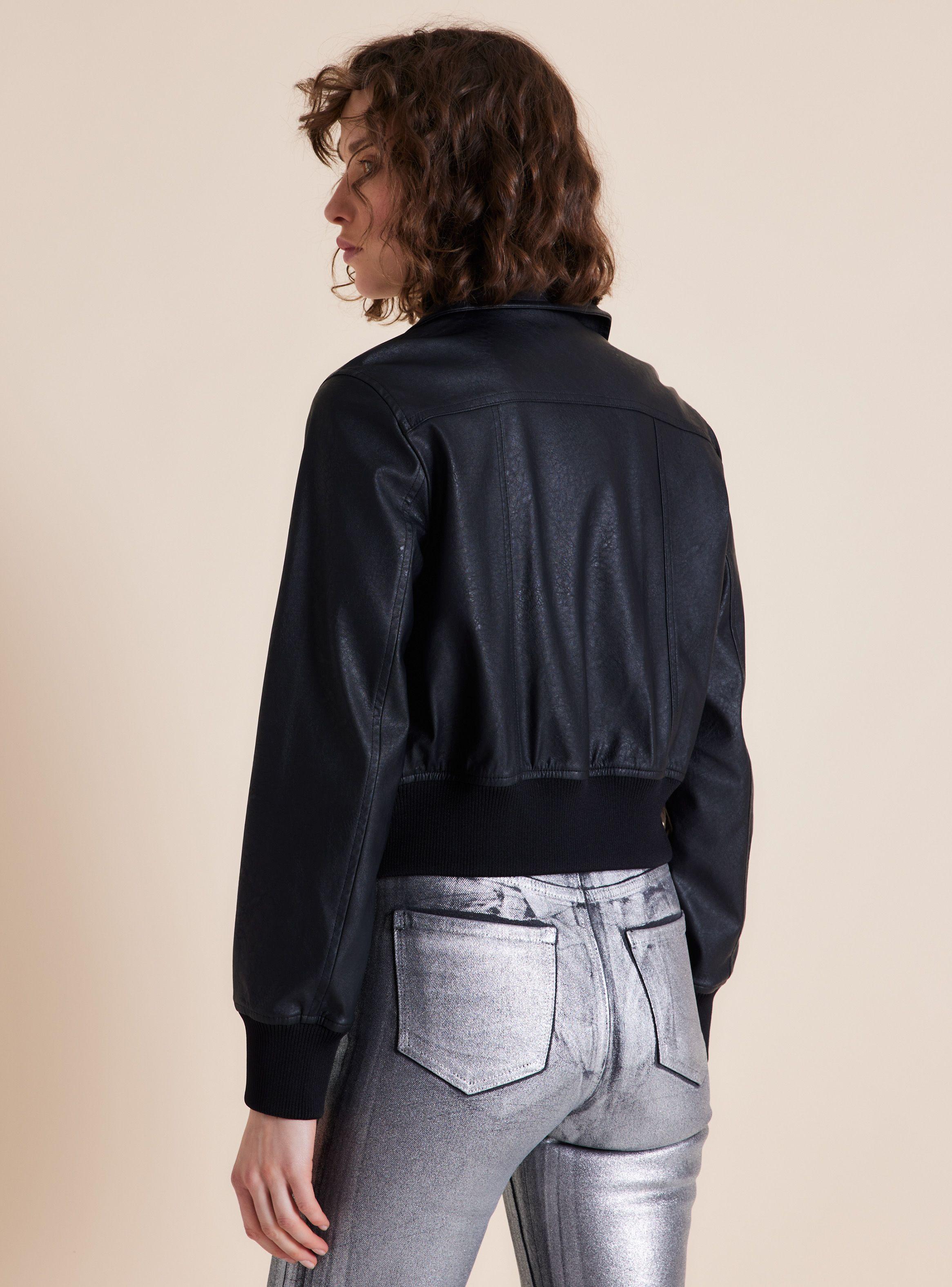Chaqueta Bomber Solapa Efecto Cuero-1