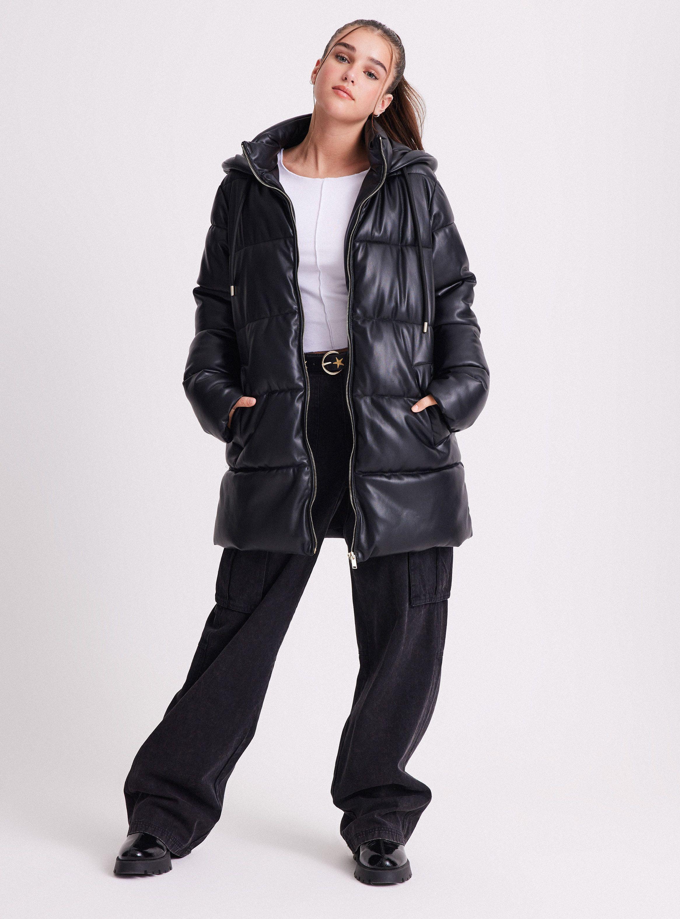 Parka Ecocuero Larga Con Gorro-4
