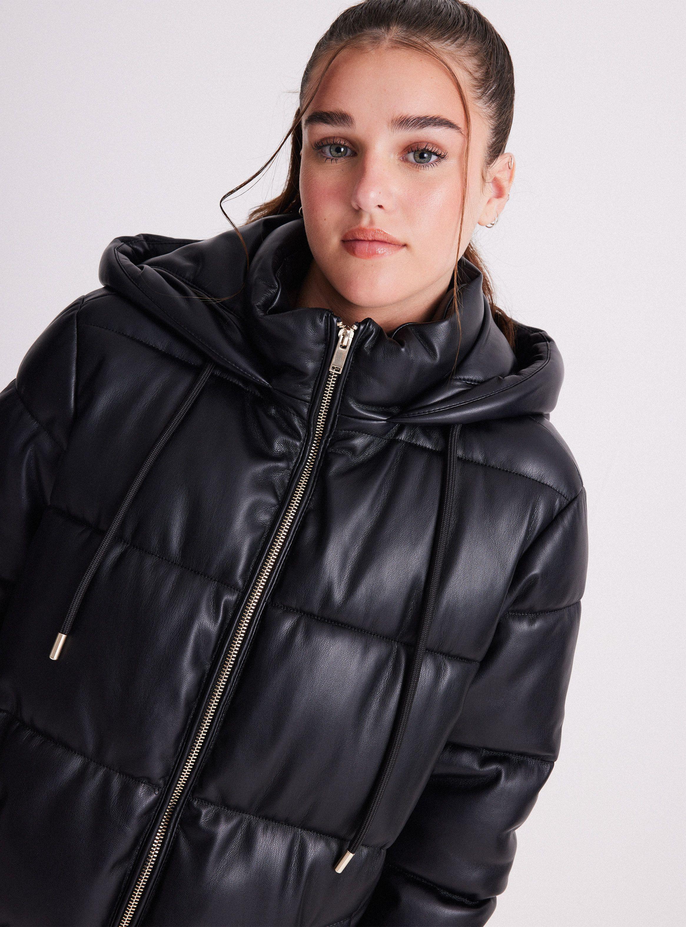 Parka Ecocuero Larga Con Gorro-2