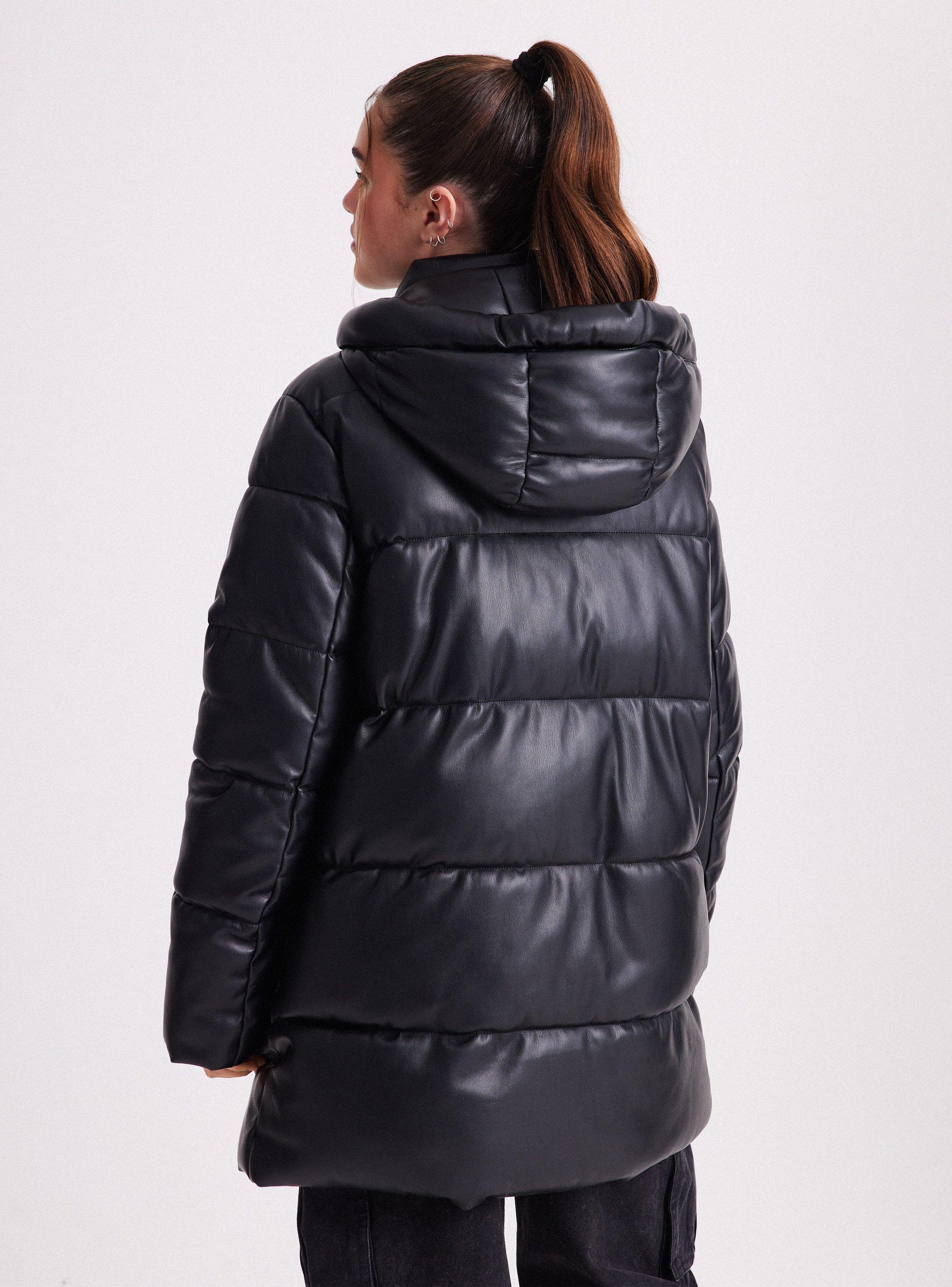 Parka Ecocuero Larga Con Gorro-1