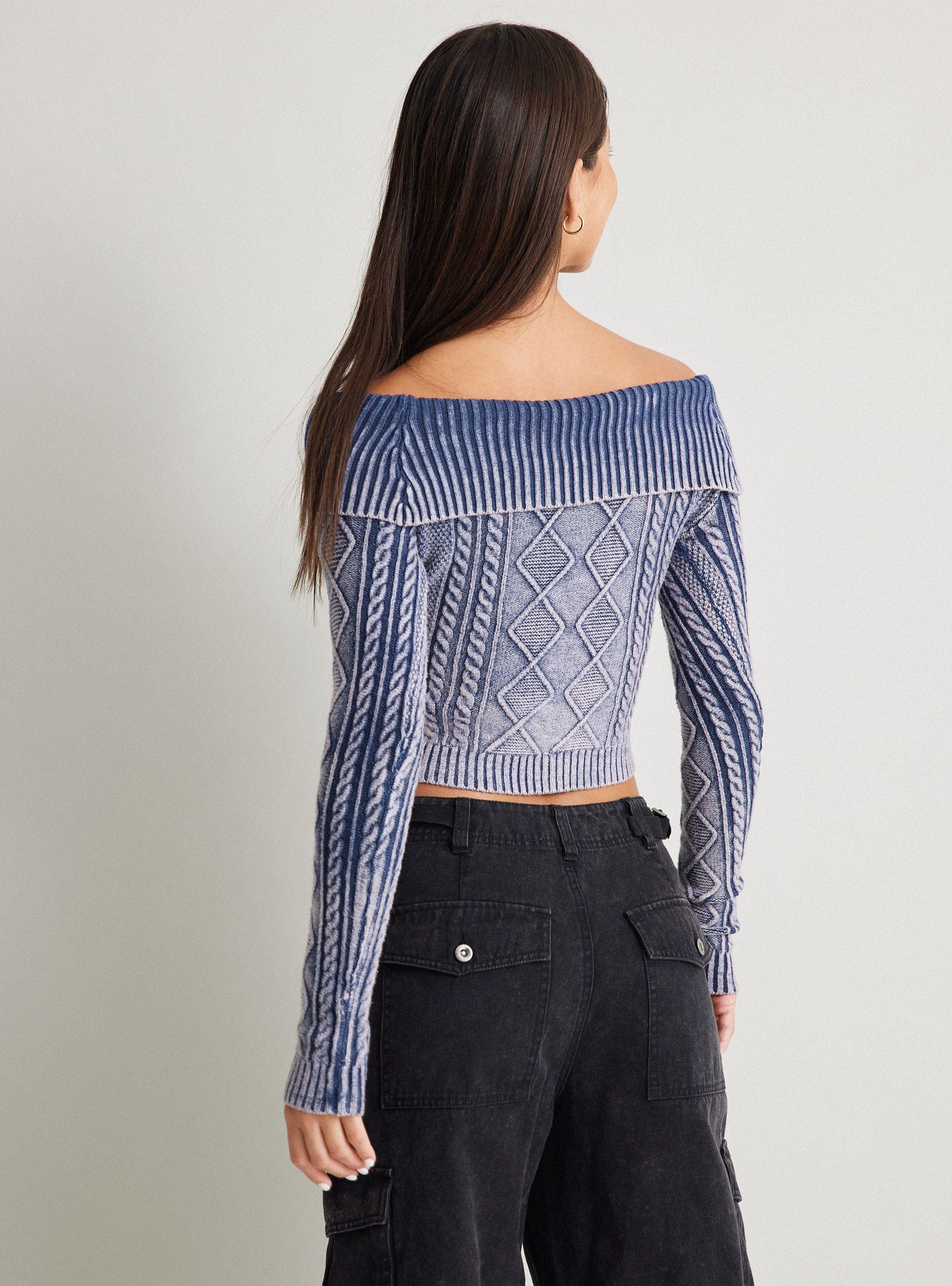 Sweater Sin Hombros Con Trenza-1