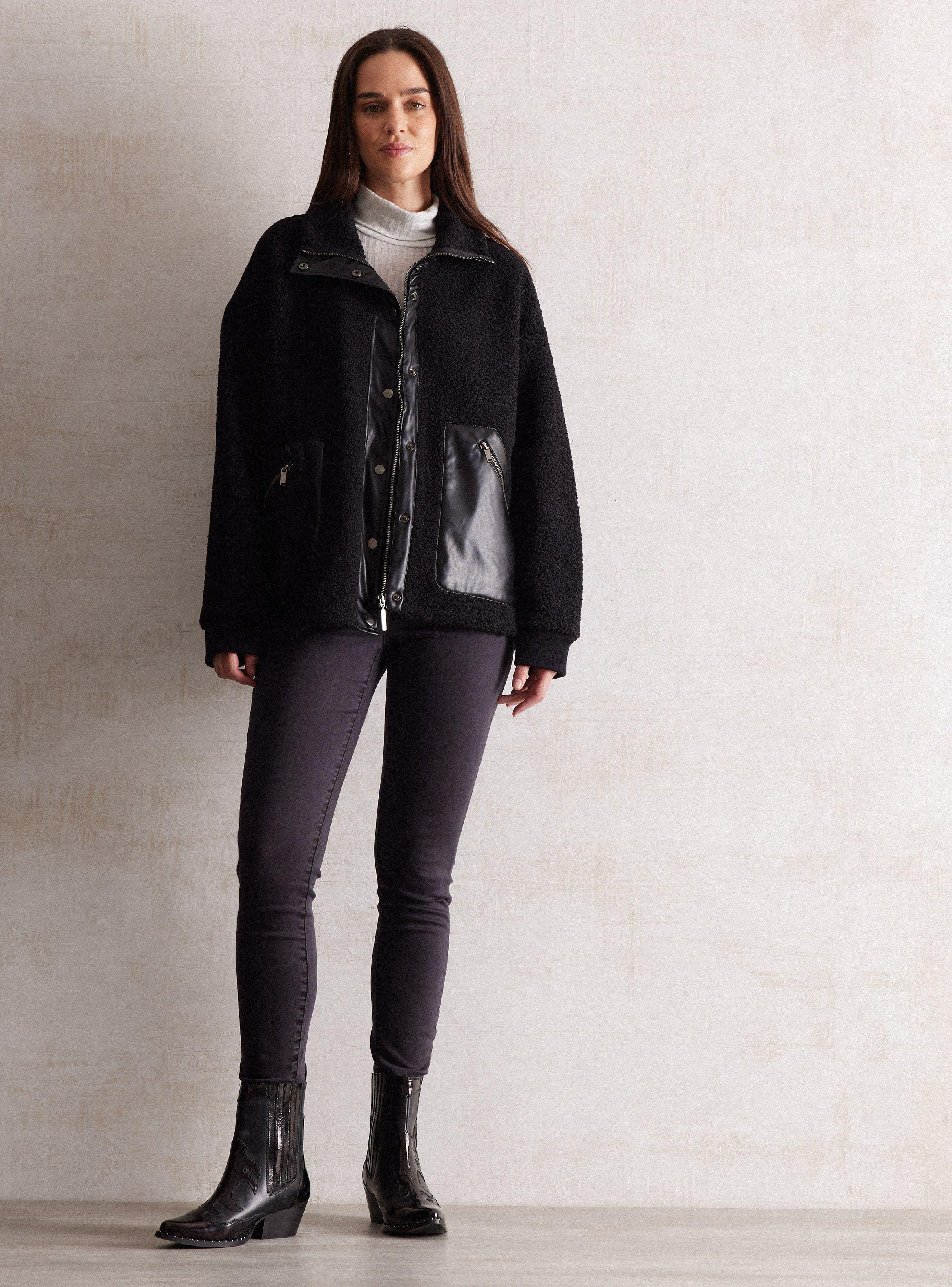 Chaqueta Sherpa Con Detalles De Cuero Sintético-4