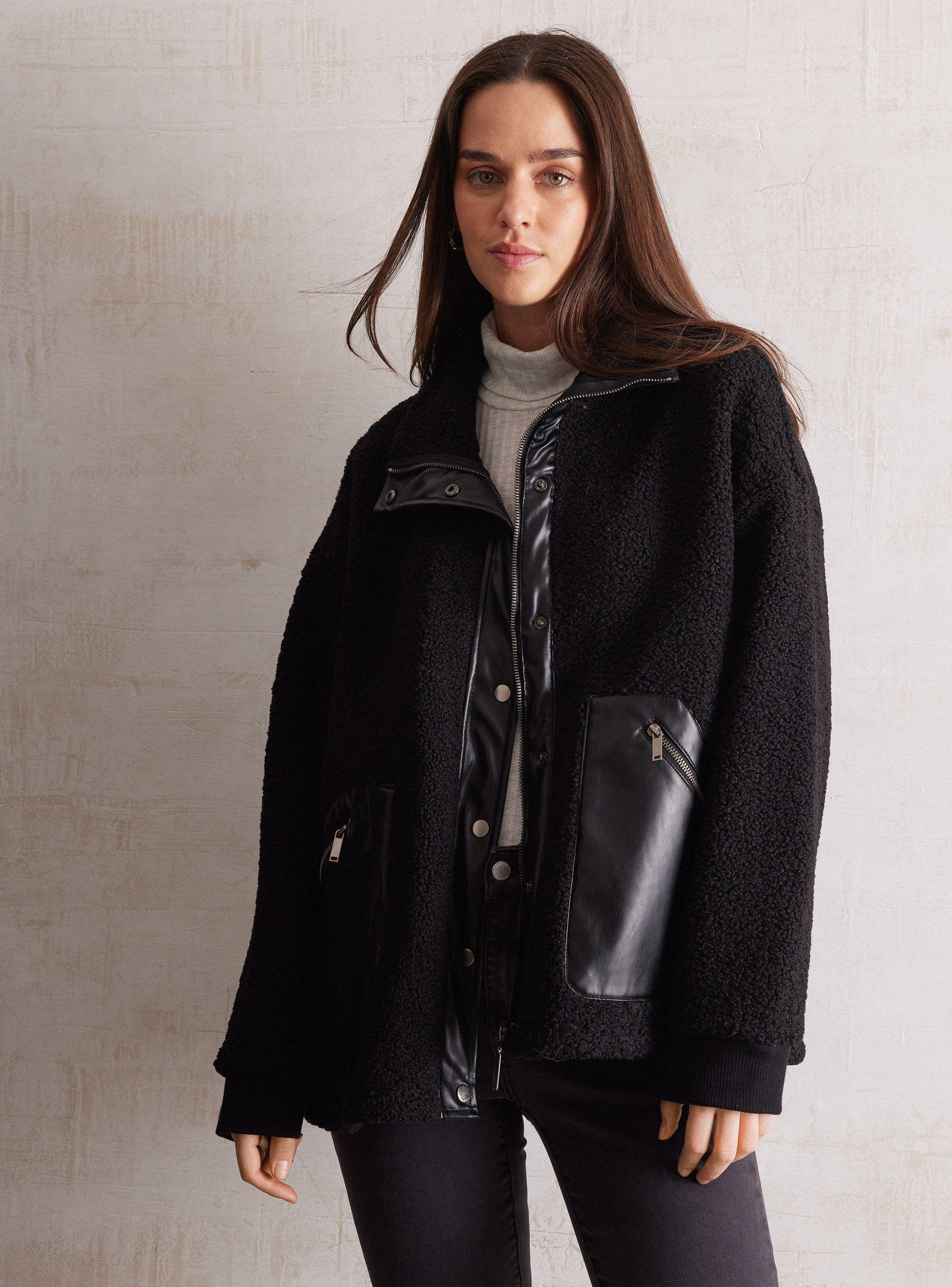 Chaqueta Sherpa Con Detalles De Cuero Sintético-0
