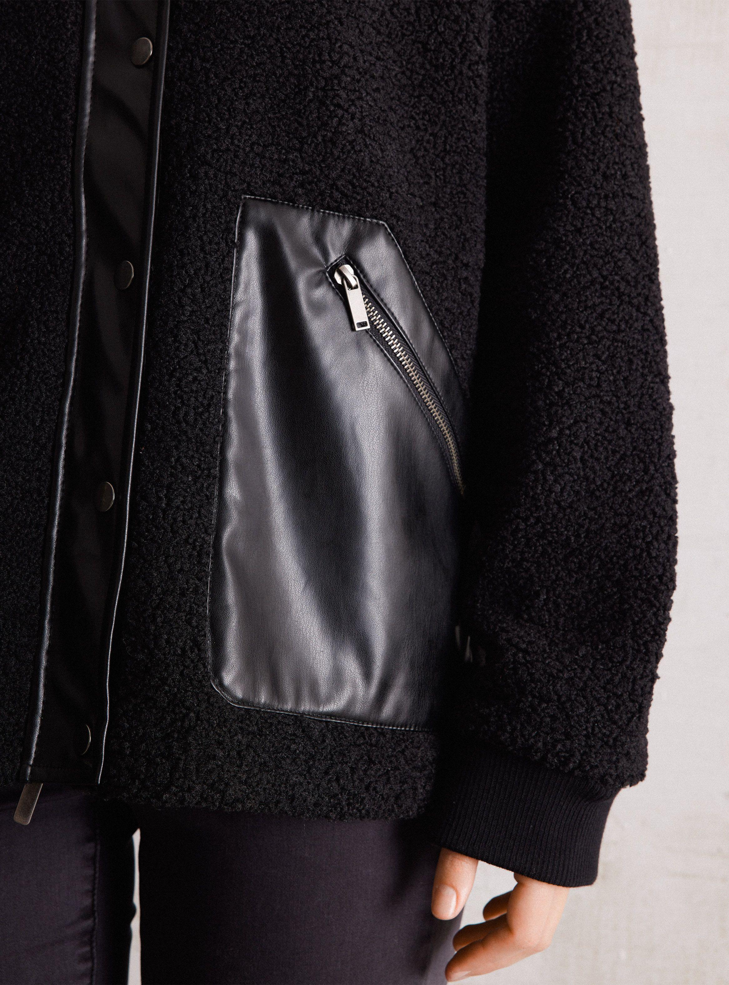 Chaqueta Sherpa Con Detalles De Cuero Sintético-3