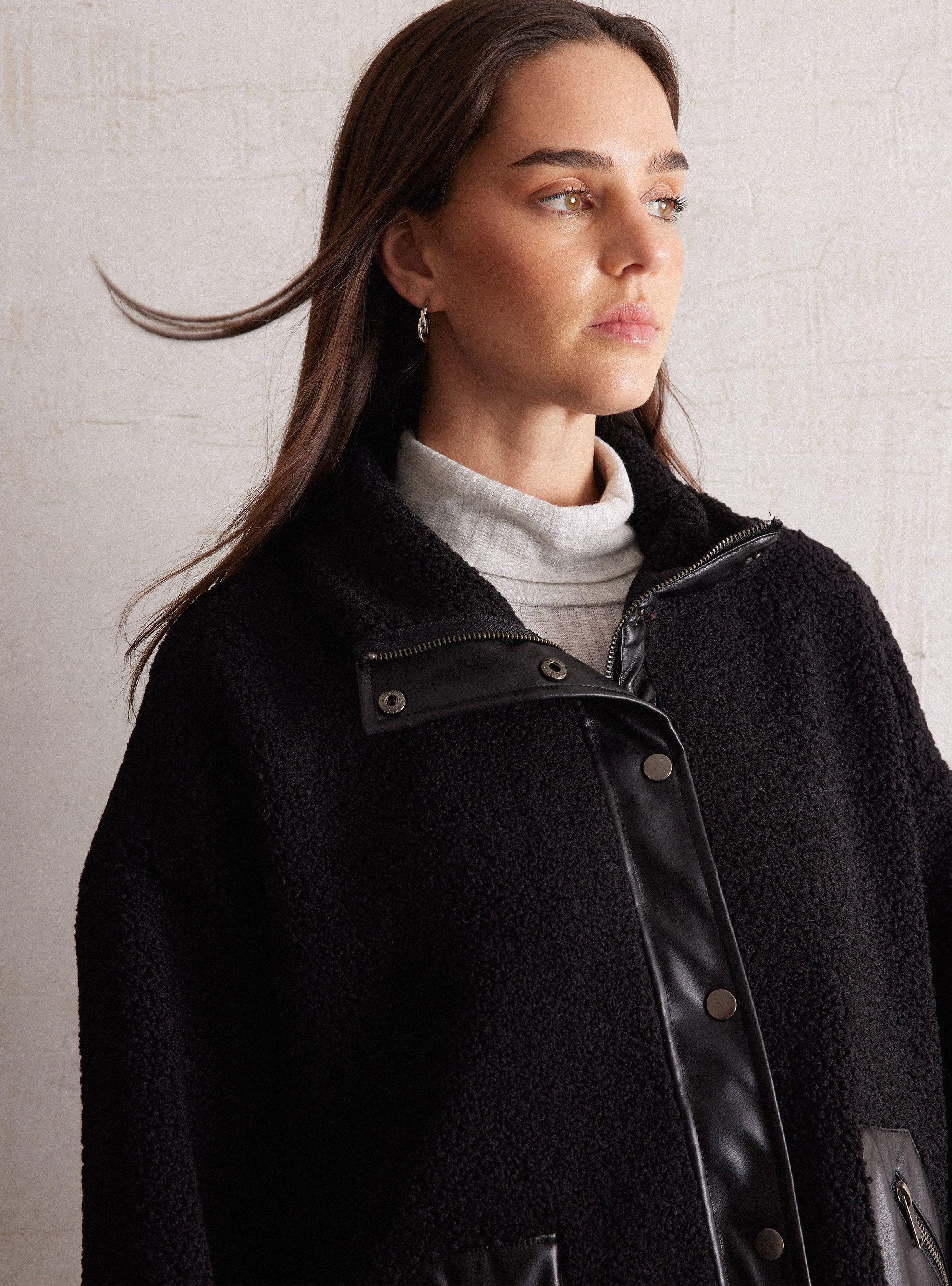 Chaqueta Sherpa Con Detalles De Cuero Sintético-2