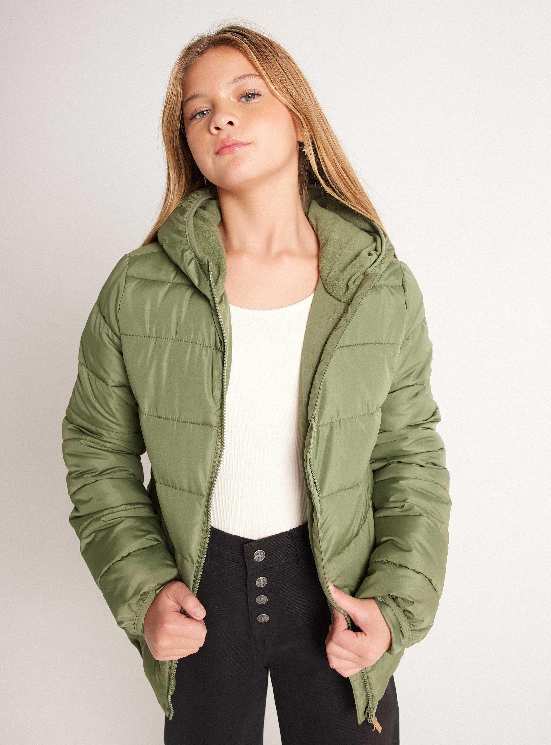 Parka Básica de Color Liso con Forro-0