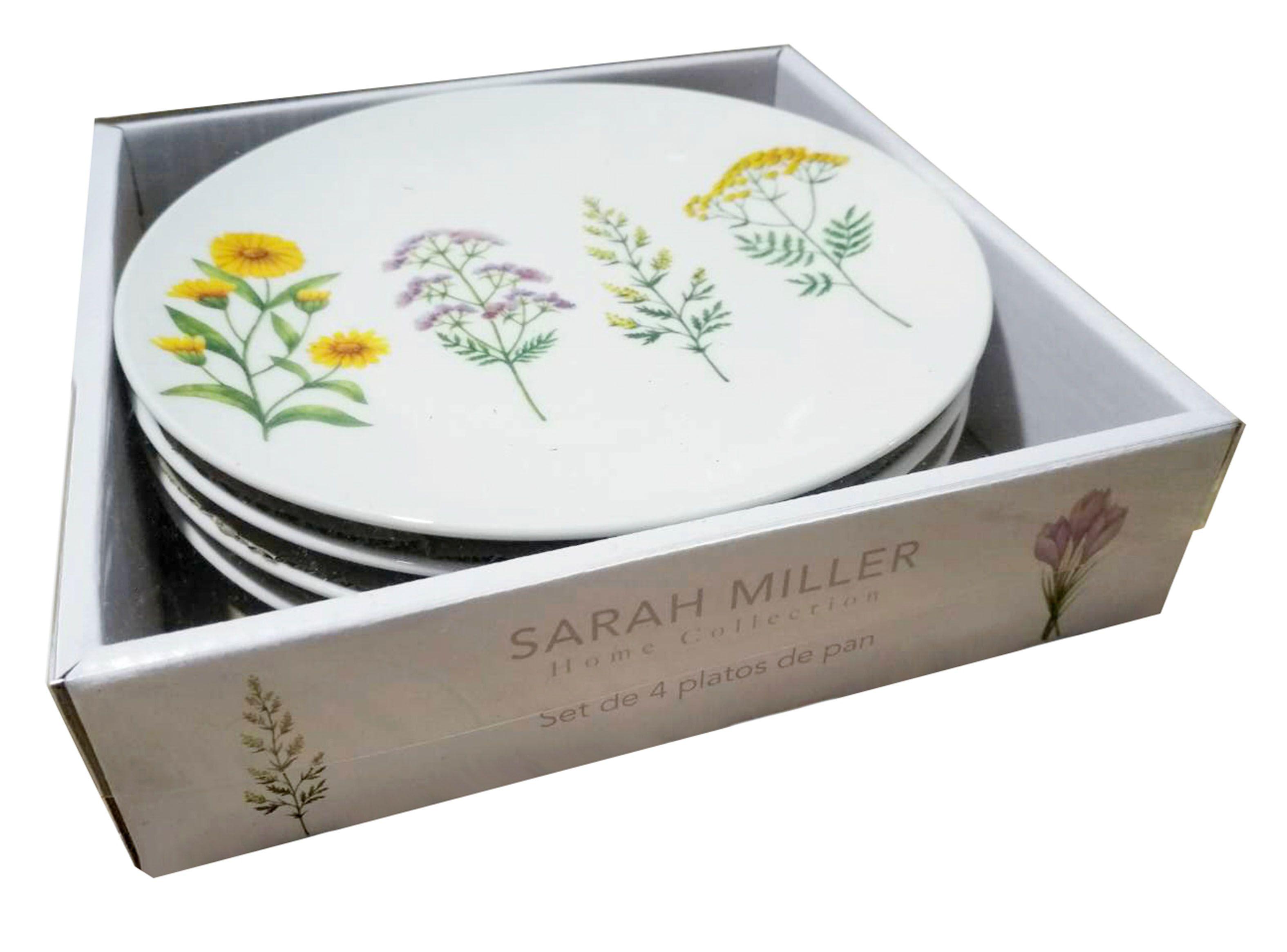 Set 4 Platos Porcelana Torta Flores 19 cm Sarah Miller-3