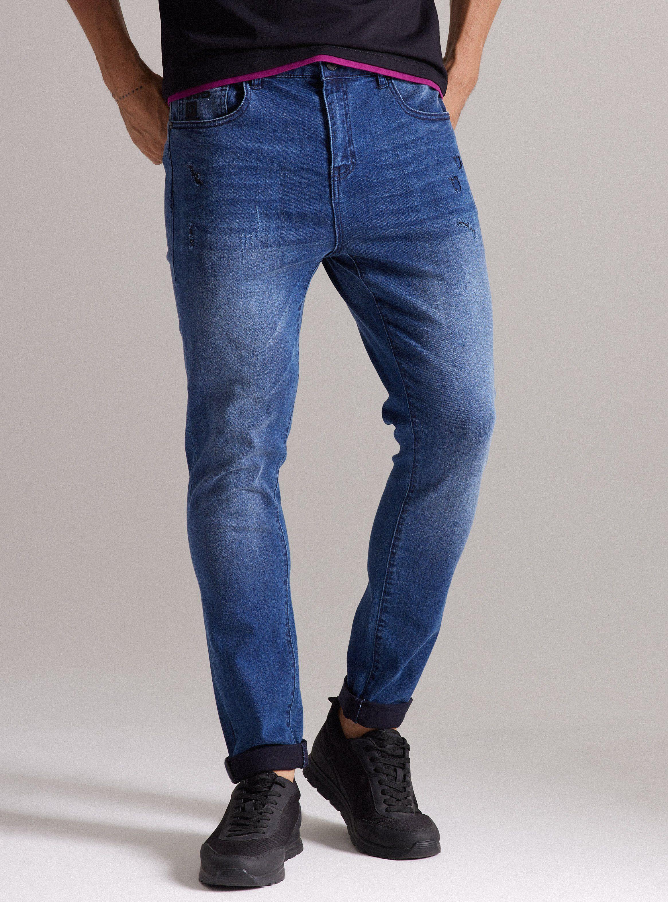 Jeans Azul Oscuro Rasguños Roll Up-0