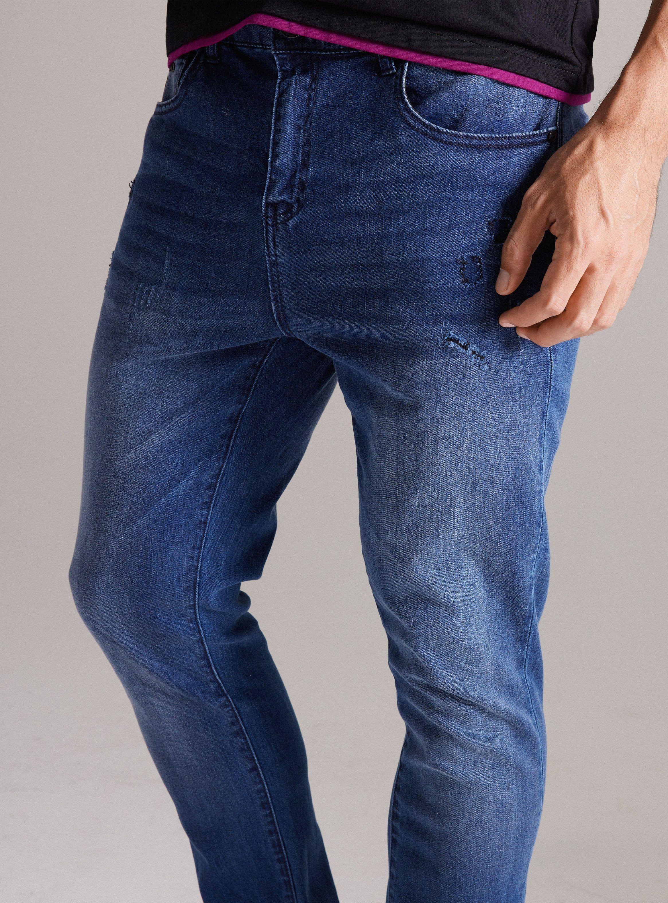 Jeans Azul Oscuro Rasguños Roll Up-2