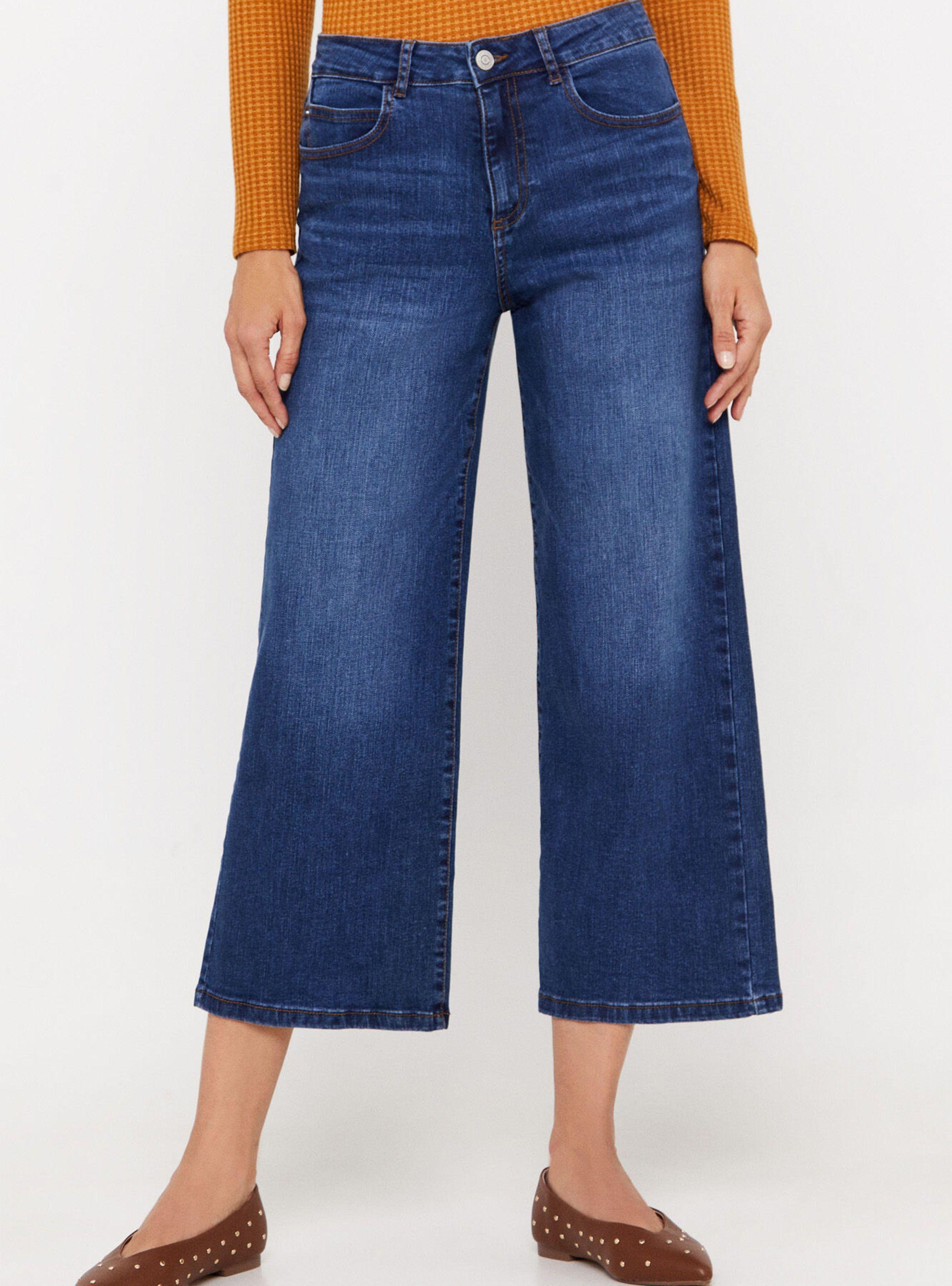 Pantalón Vaquero Tiro Alto Fit Palazzo Crop-0