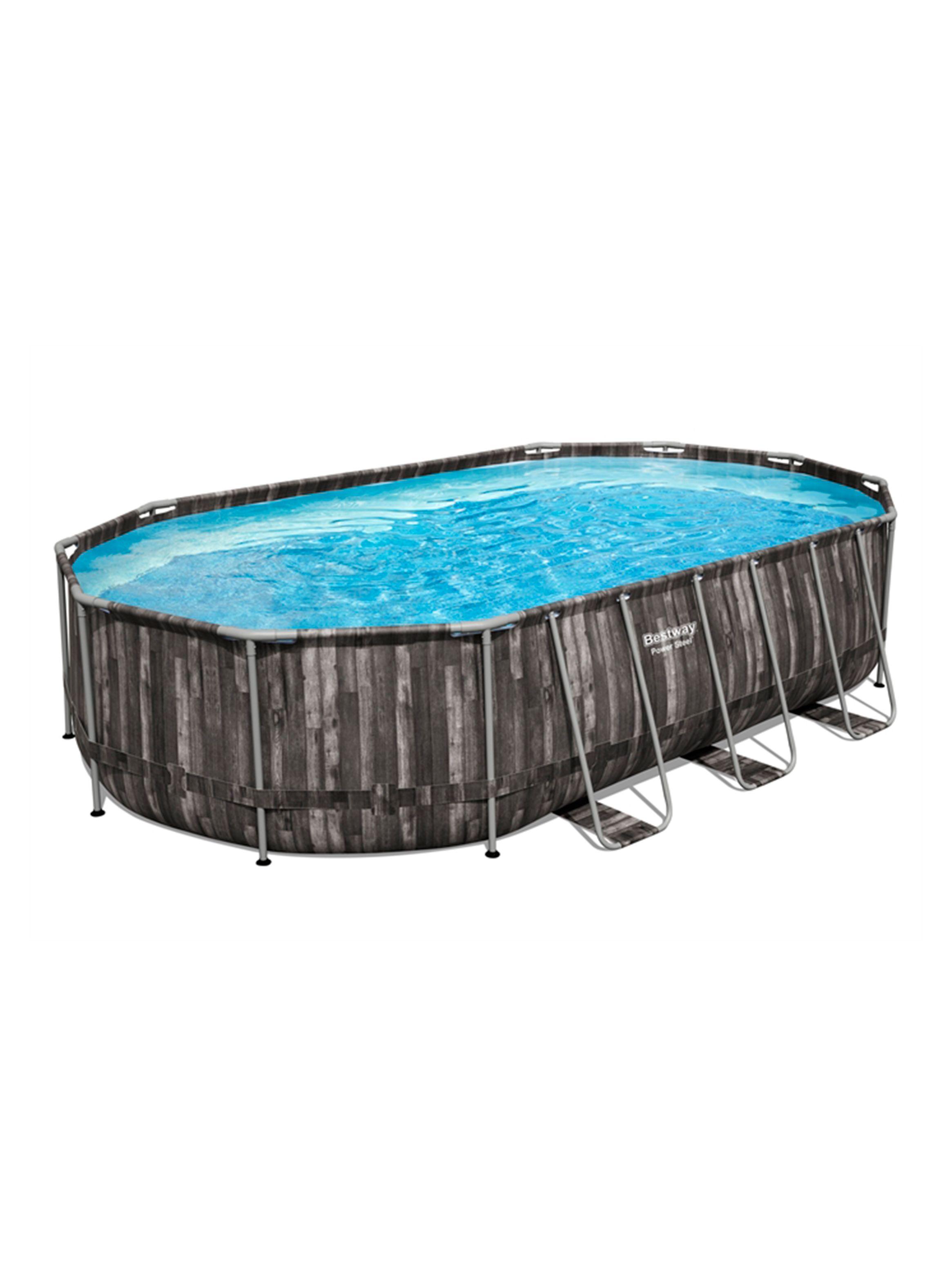 Piscina Estructural Ovalada 366 cm Gris Oscuro con Negro-0