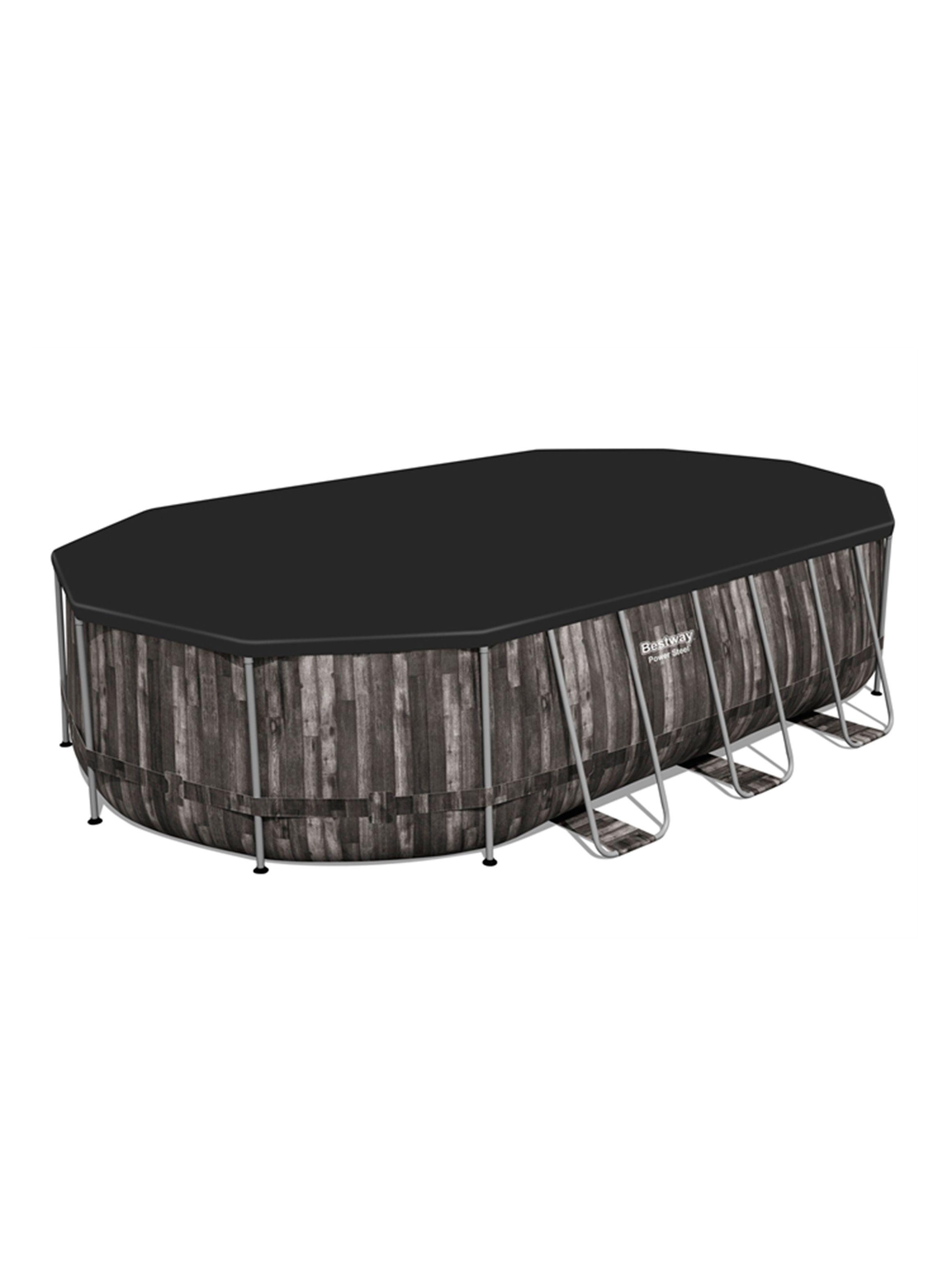 Piscina Estructural Ovalada 366 cm Gris Oscuro con Negro-1