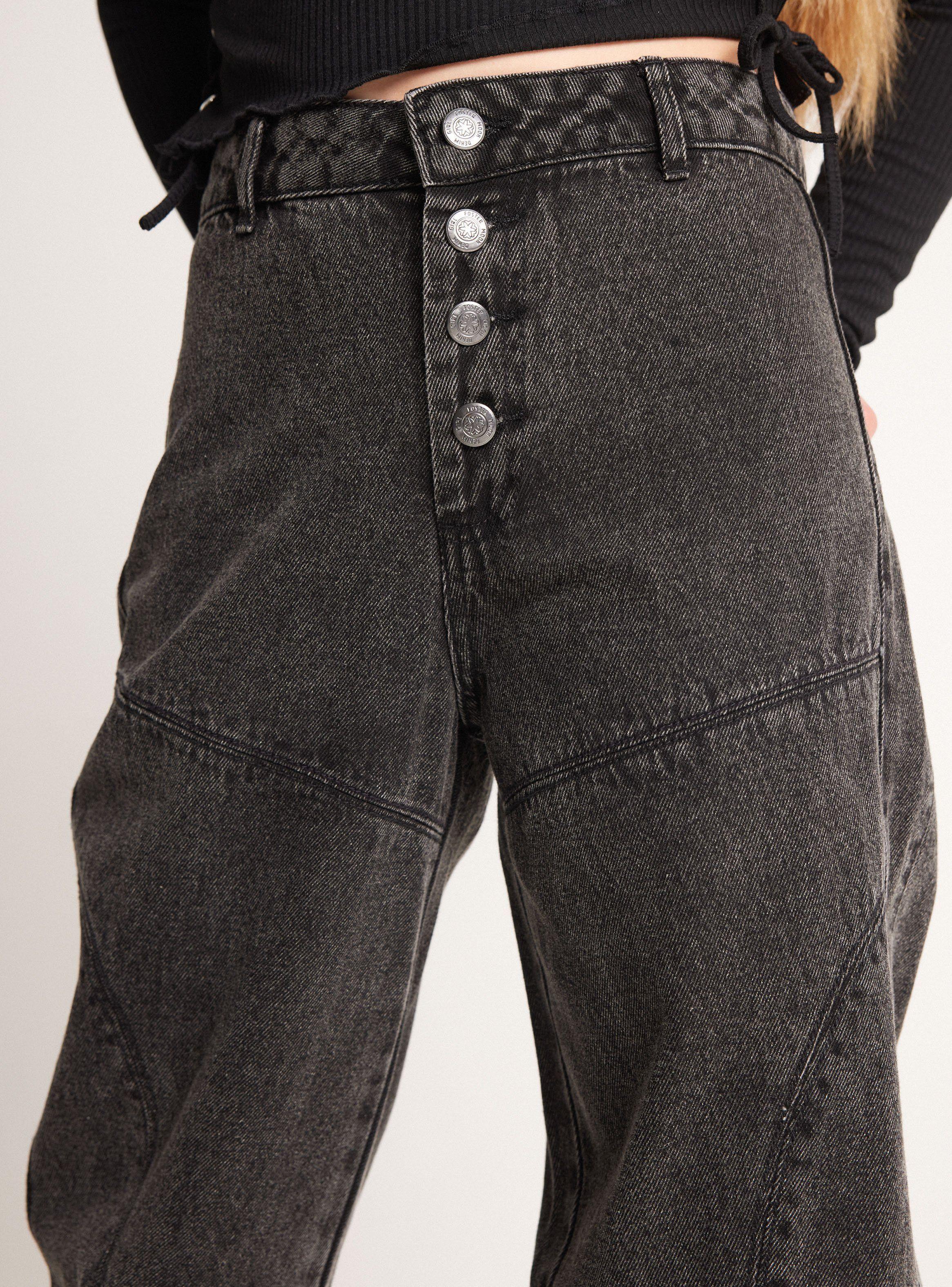 Jeans con Cortes y Cuatro Botones-1